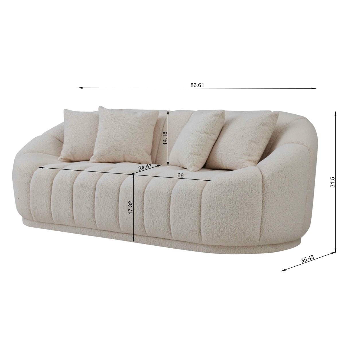 Forrester Sofa Modern Japandi Style Tight Back White Boucle