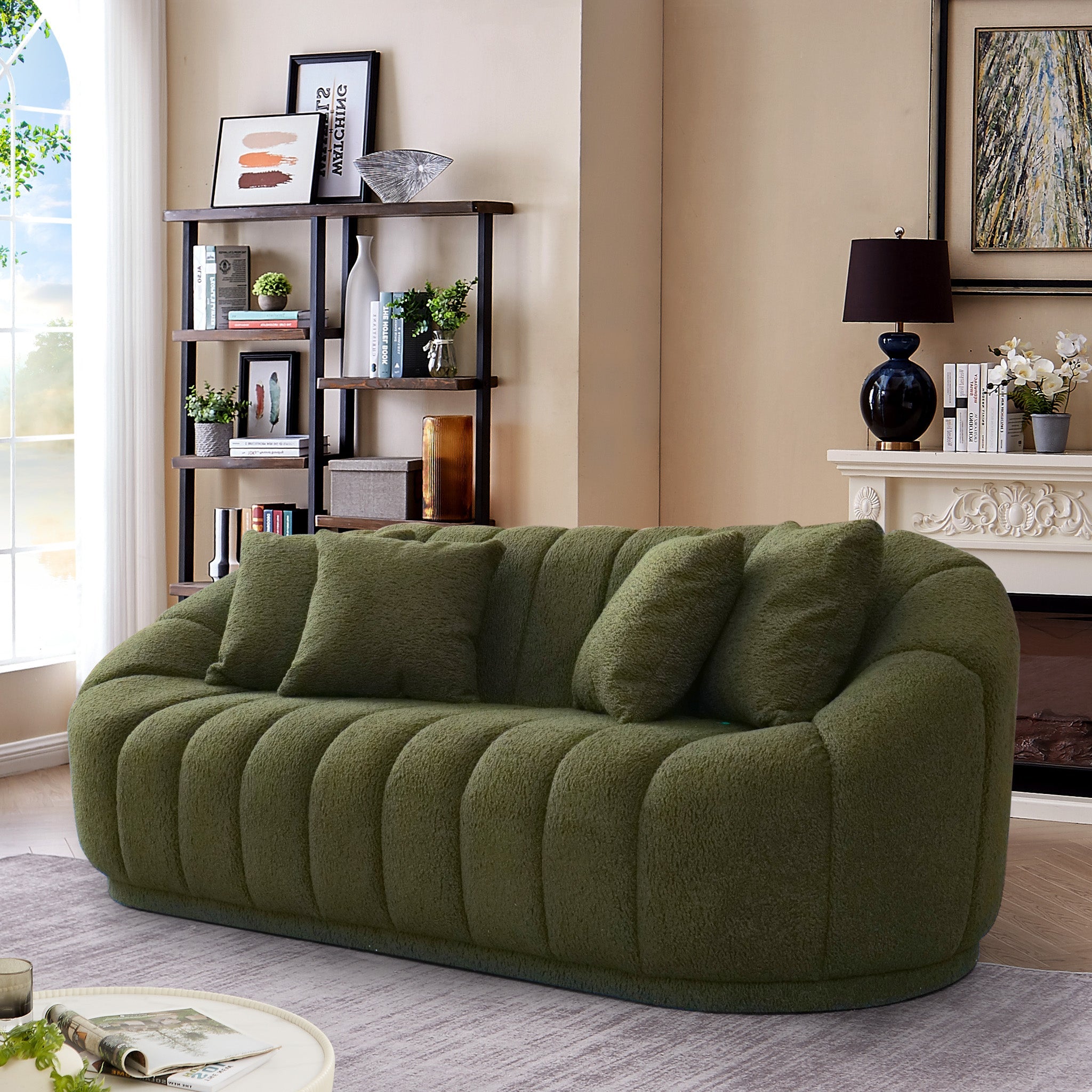 Forrester Sofa Modern Japandi Style Tight Back Green Boucle