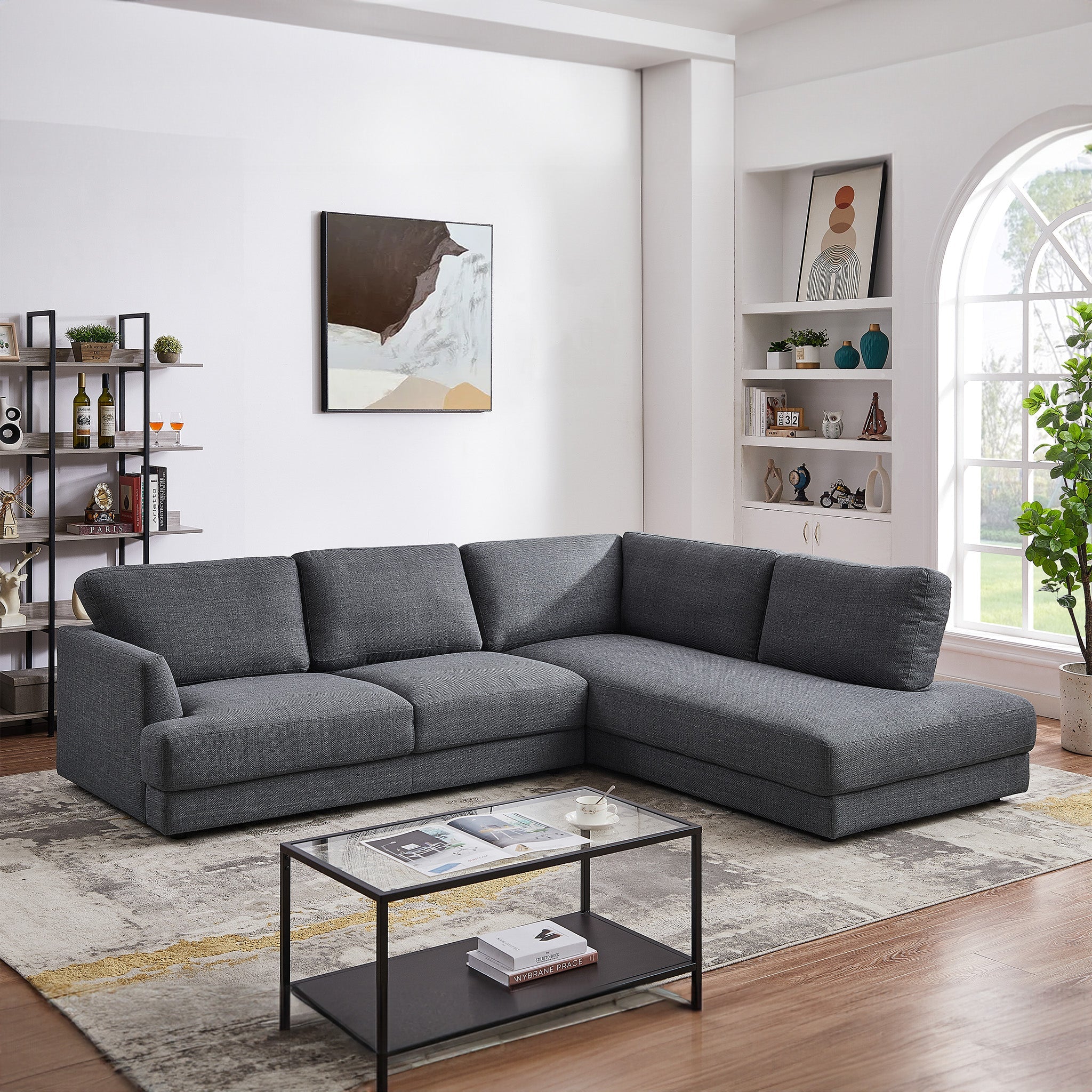 Glendale Grey Linen L Shaped Right Sectional Sofa