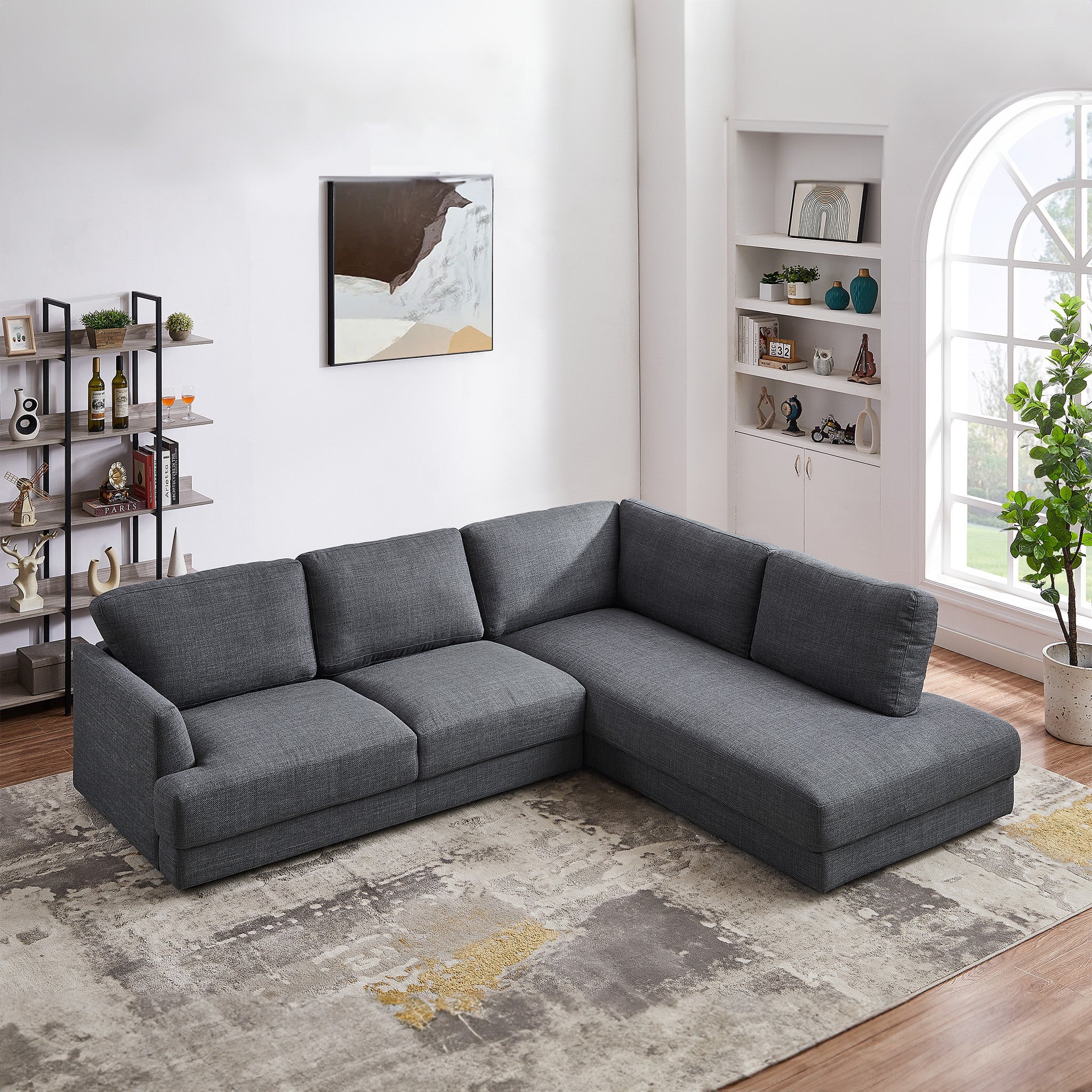 Glendale Grey Linen L Shaped Right Sectional Sofa