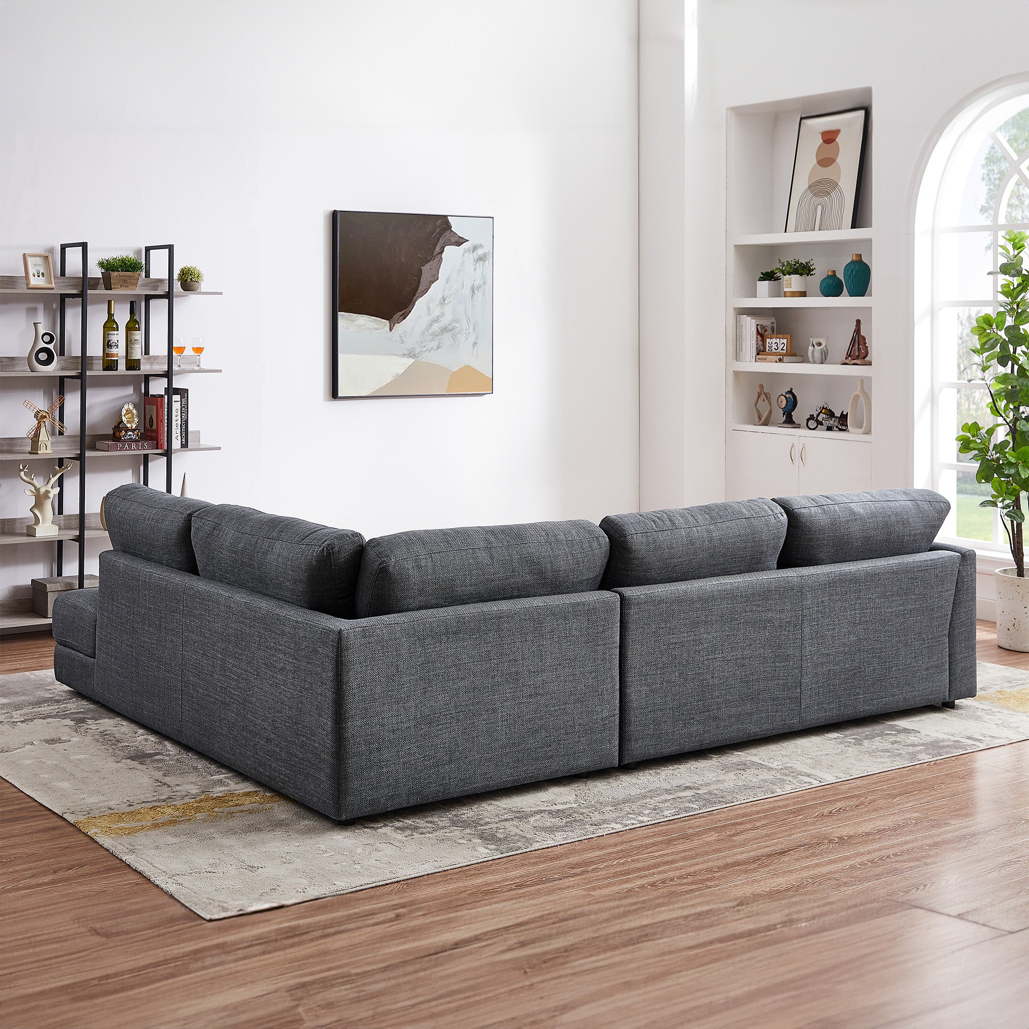 Glendale Grey Linen L Shaped Right Sectional Sofa