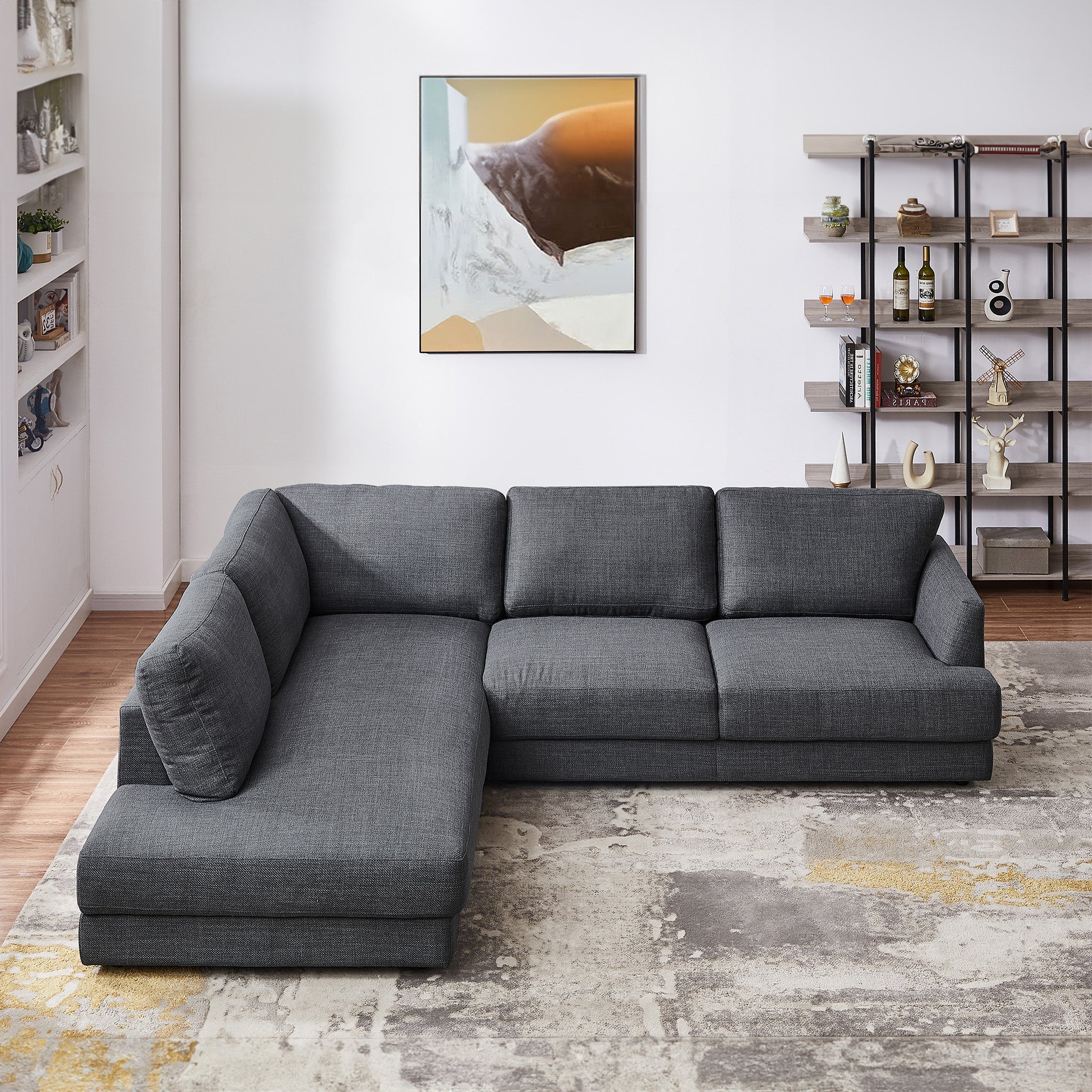 Glendale Grey Linen L Shaped Left Sectional Sofa