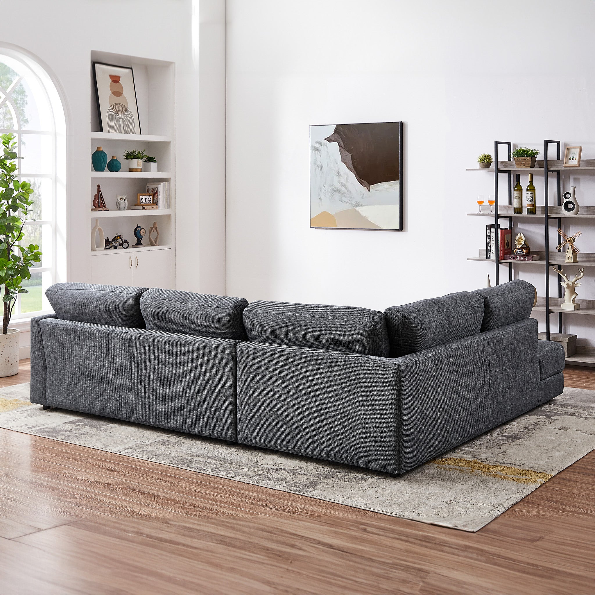 Glendale Grey Linen L Shaped Left Sectional Sofa