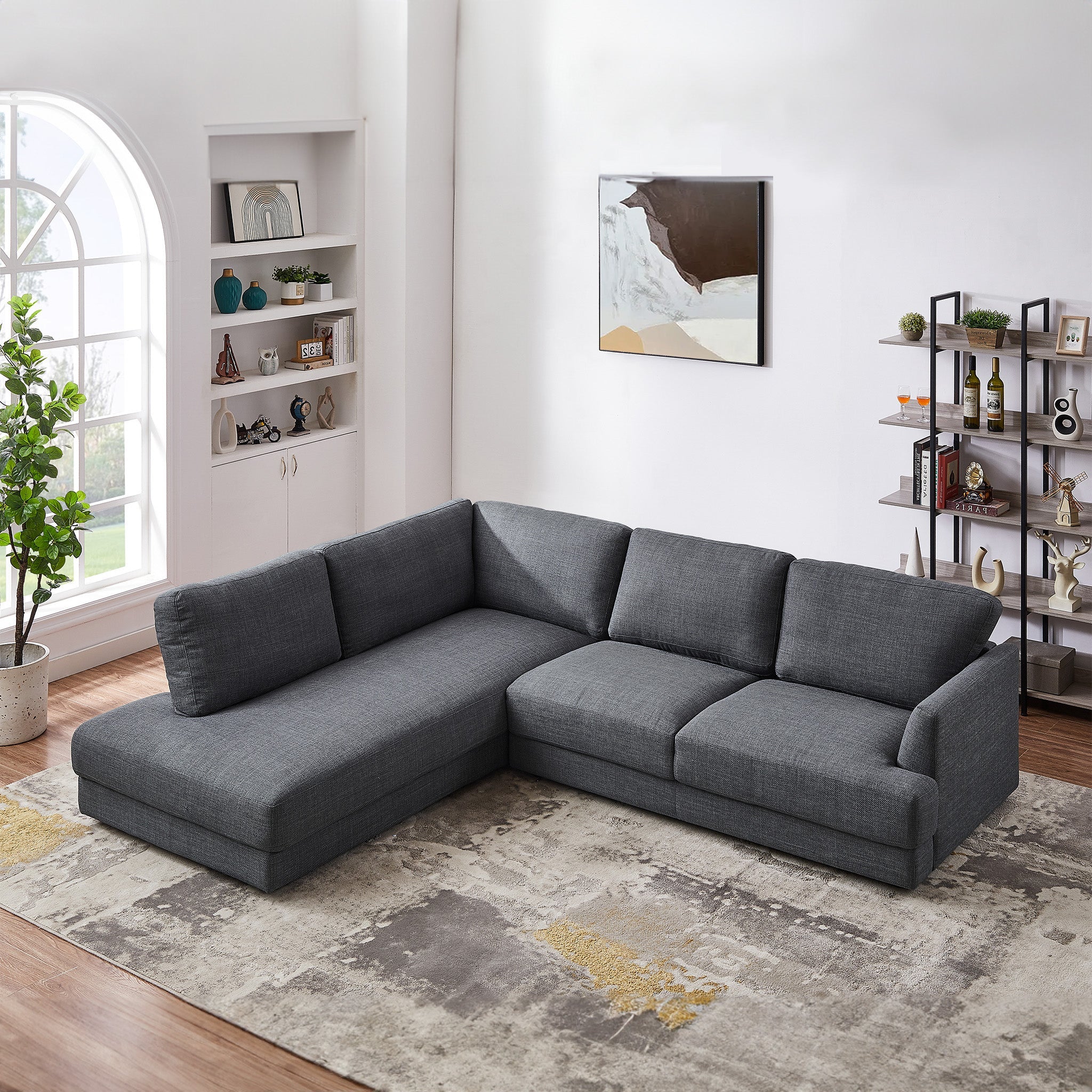 Glendale Grey Linen L Shaped Left Sectional Sofa