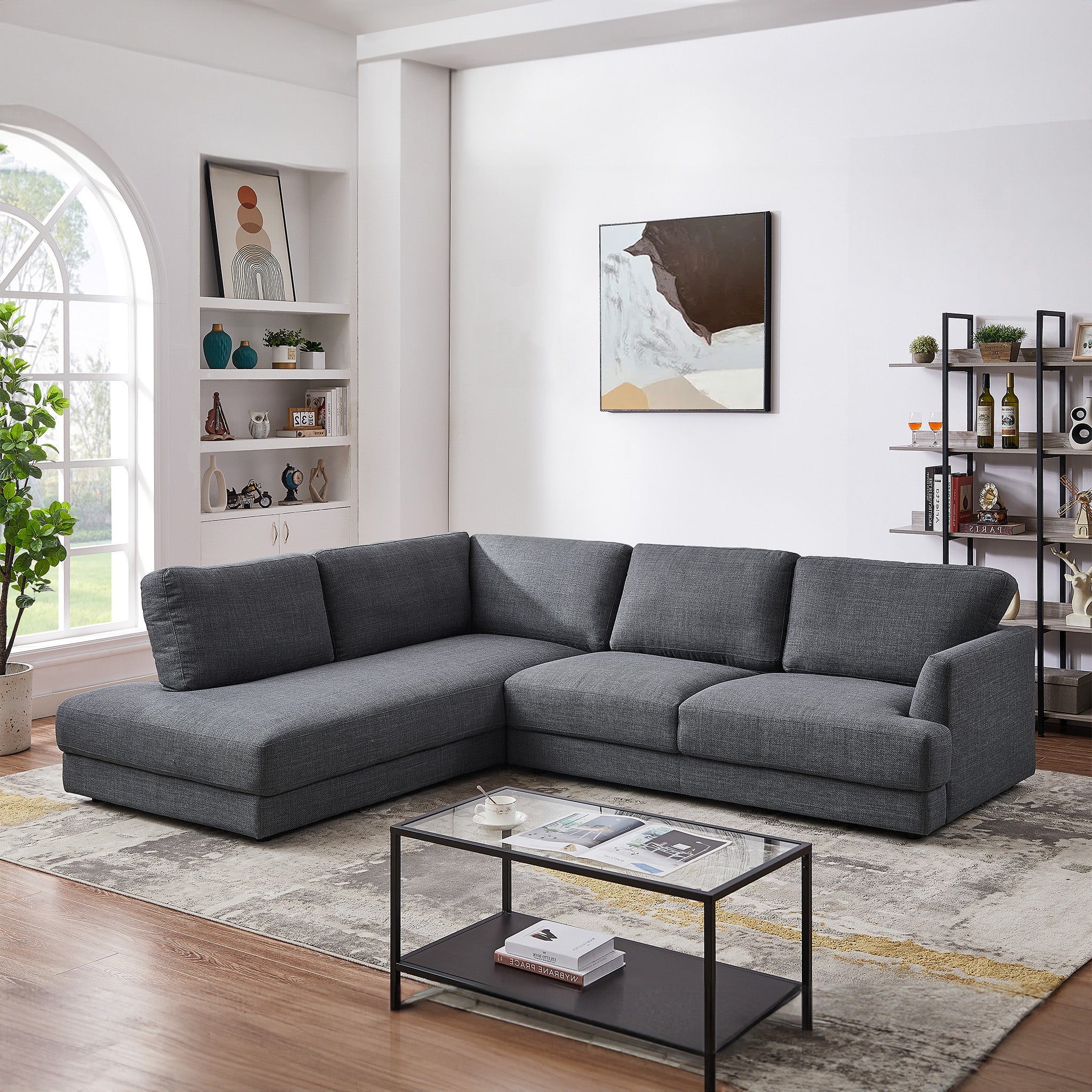 Glendale Grey Linen L Shaped Left Sectional Sofa