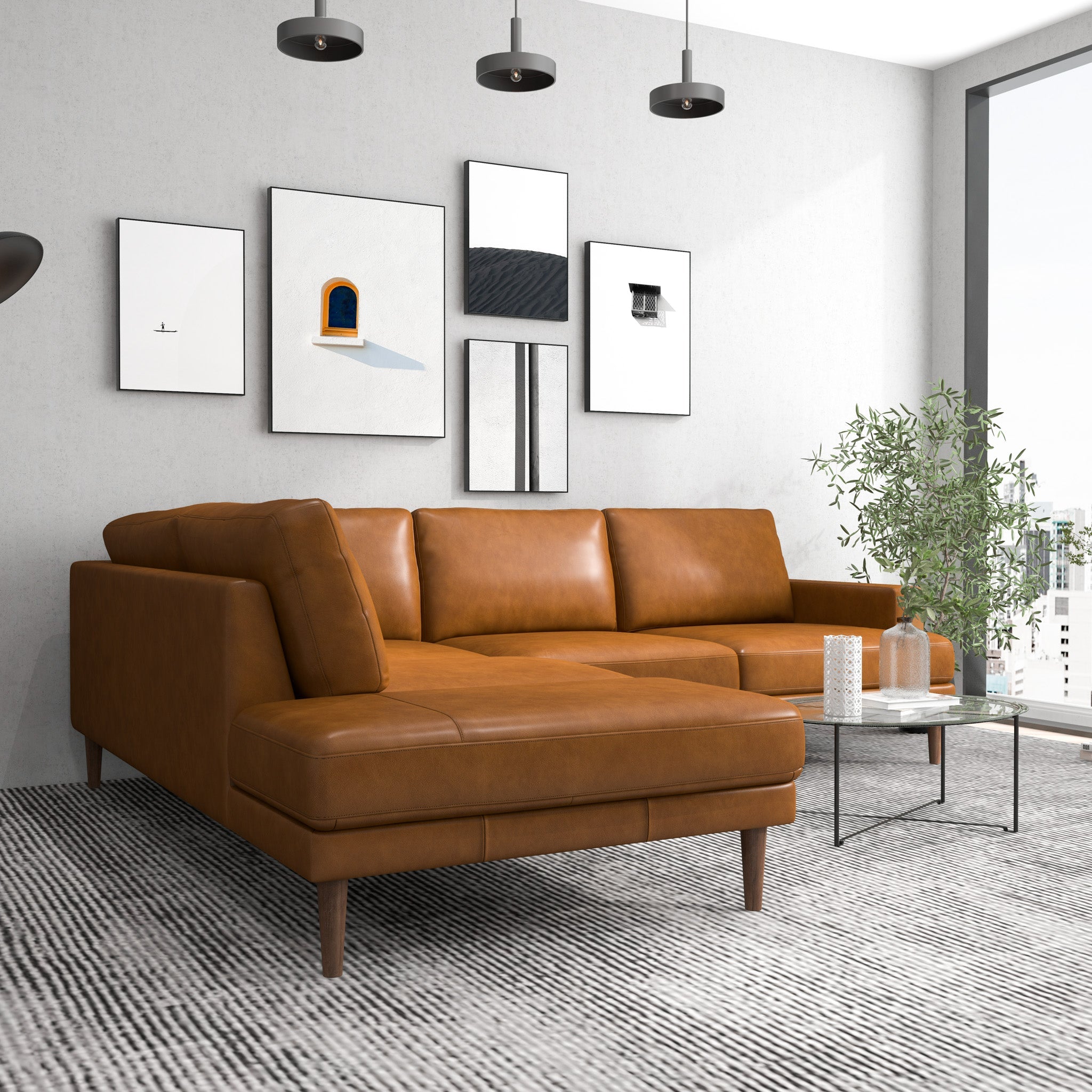 Harmony Tan Leather Sectional Sofa Left Facing Chaise