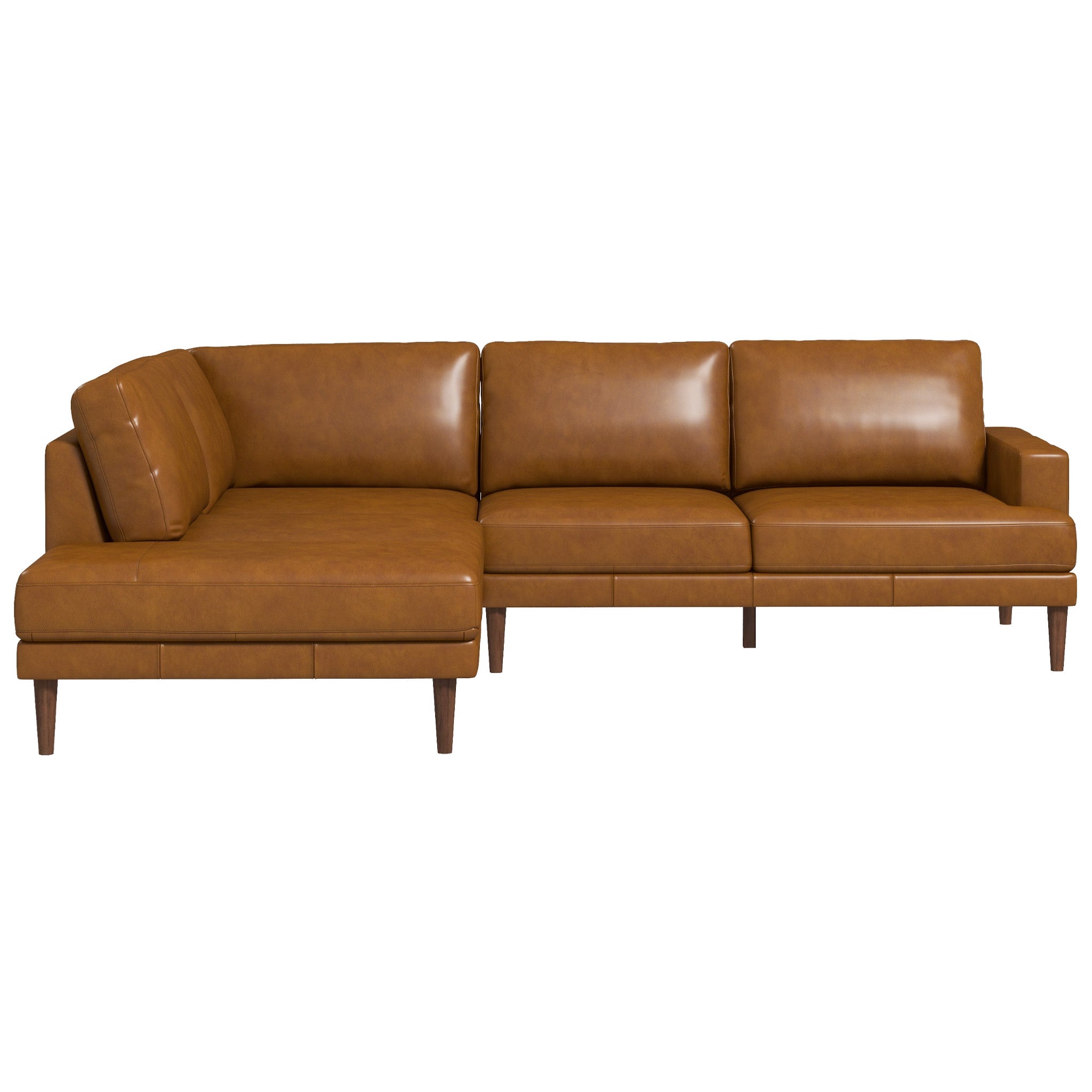 Harmony Tan Leather Sectional Sofa Left Facing Chaise