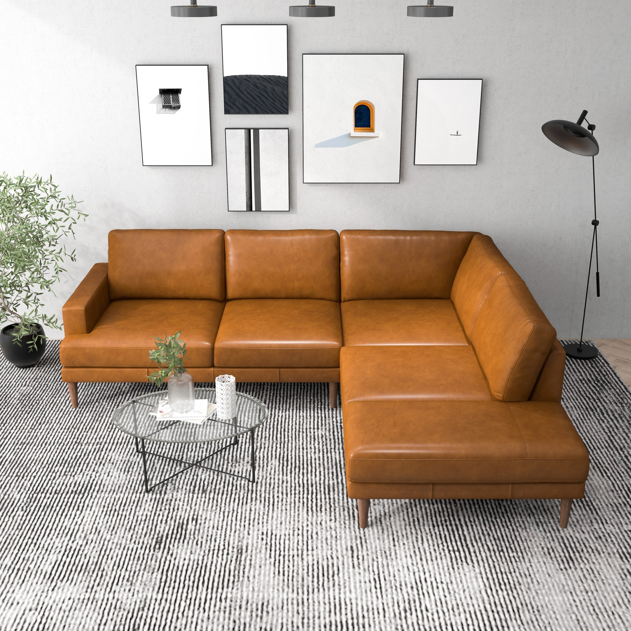 Harmony Tan Leather Sectional Sofa Right Facing Chaise