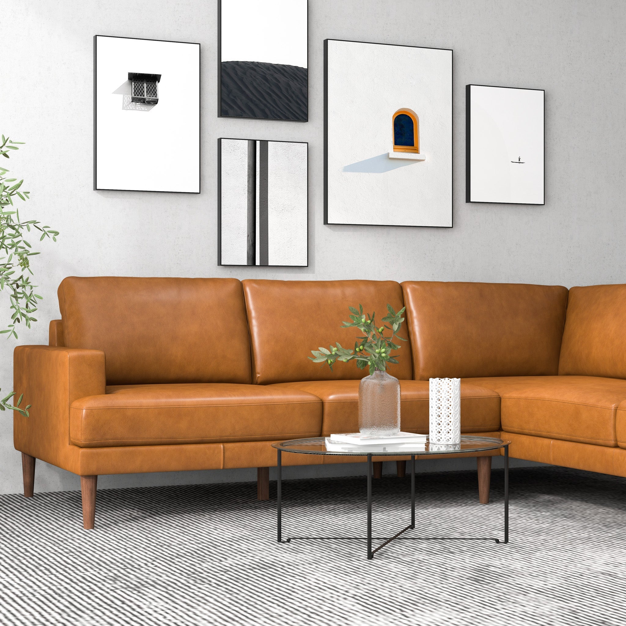 Harmony Tan Leather Sectional Sofa Right Facing Chaise