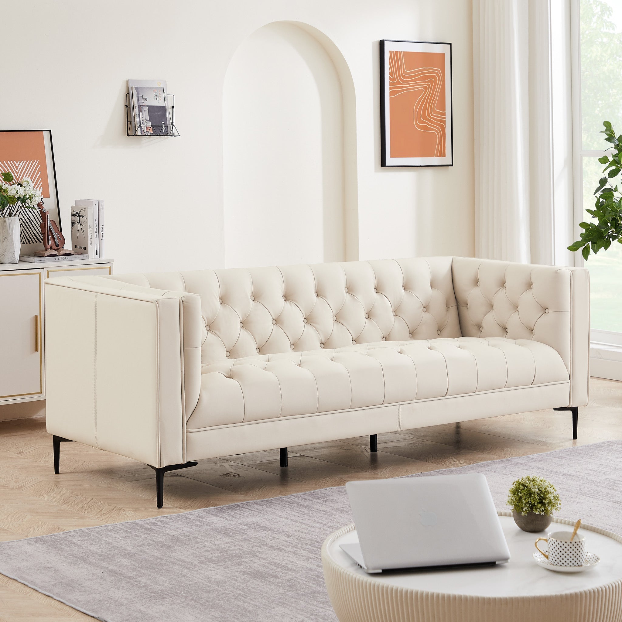 Houston Cream Leather Sofa