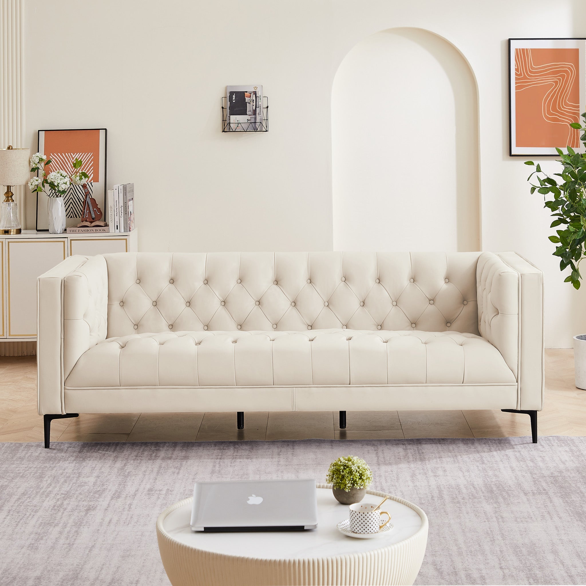 Houston Cream Leather Sofa