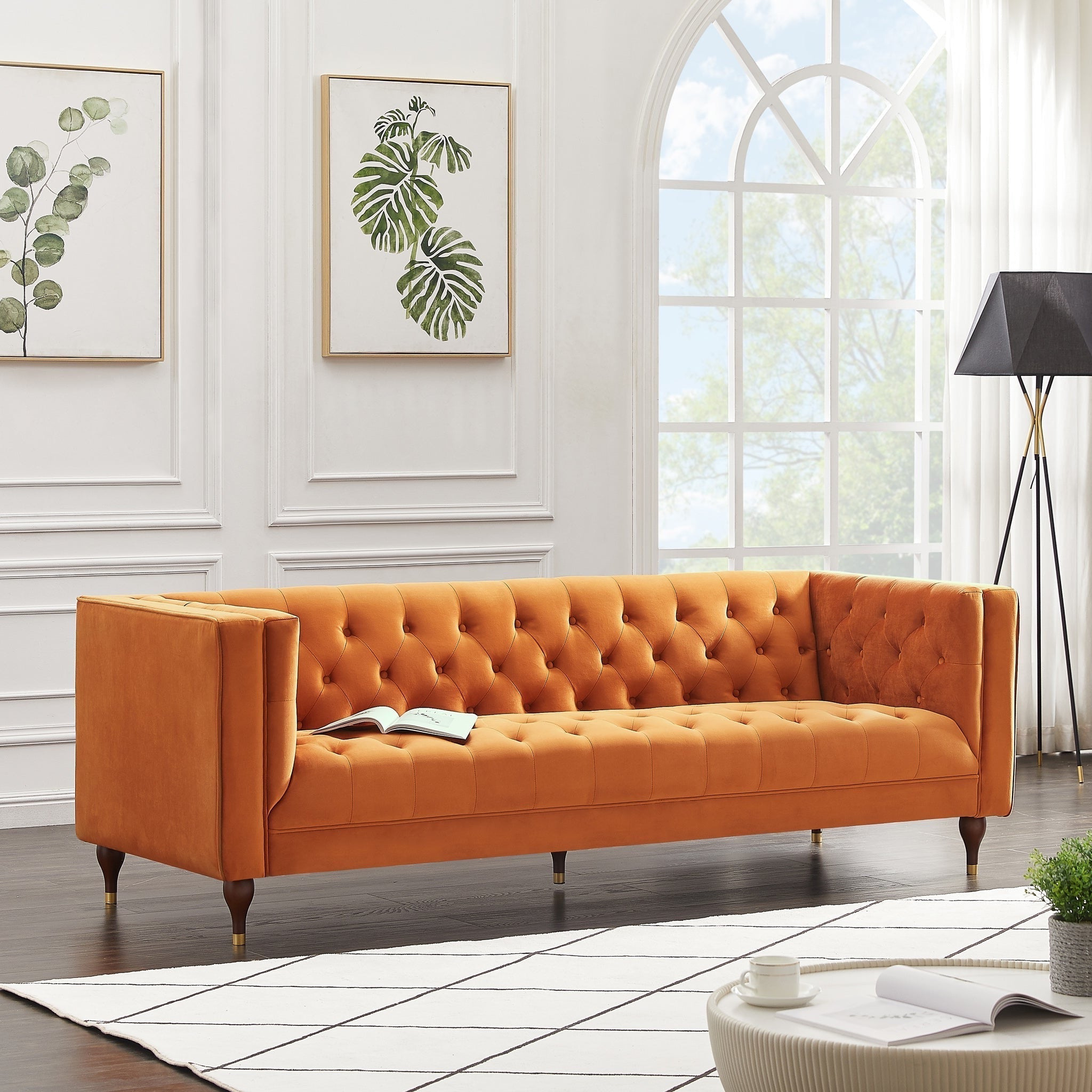 Houston Modern Sofa Burnt Orange Velvet