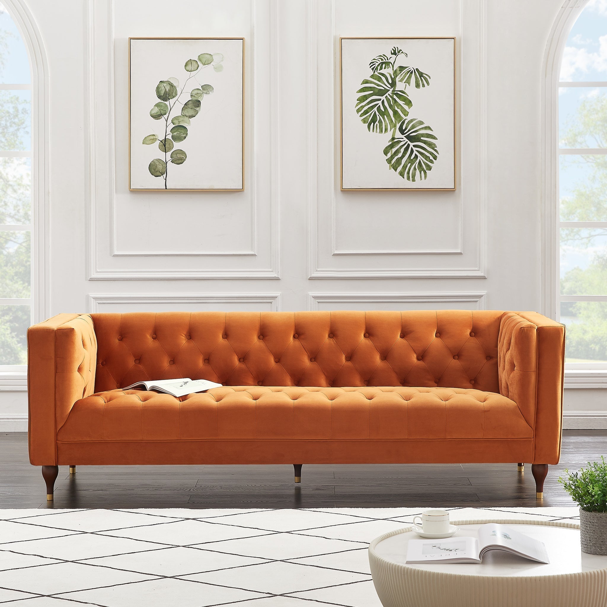 Houston Modern Sofa Burnt Orange Velvet