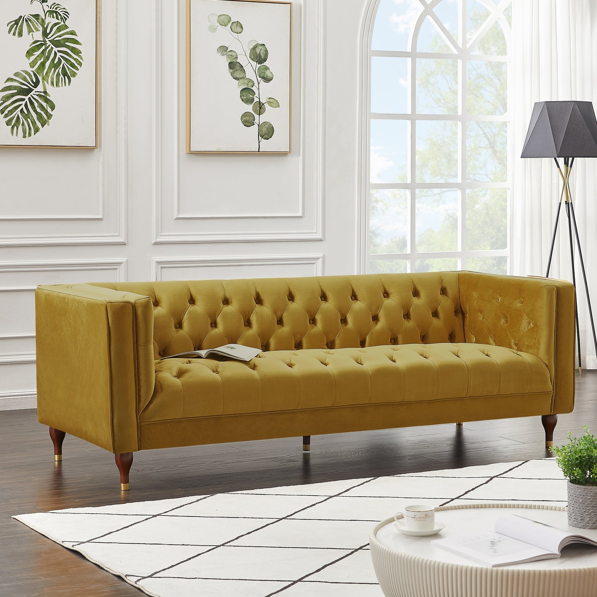 Houston Modern Sofa Dark Yellow Velvet