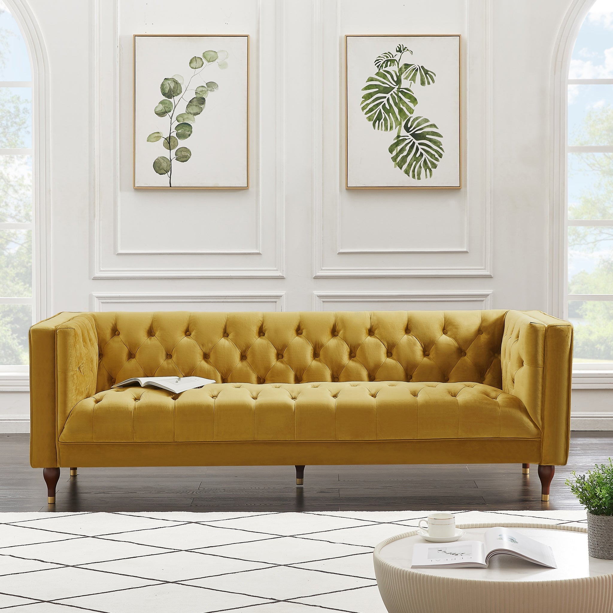 Houston Modern Sofa Dark Yellow Velvet