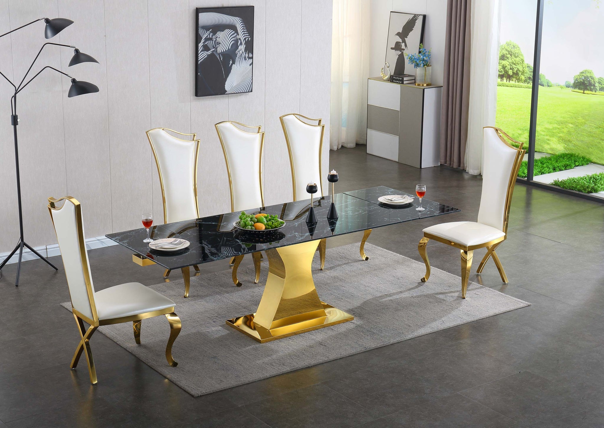 Higgerson Extendable Dining Table Black Marble