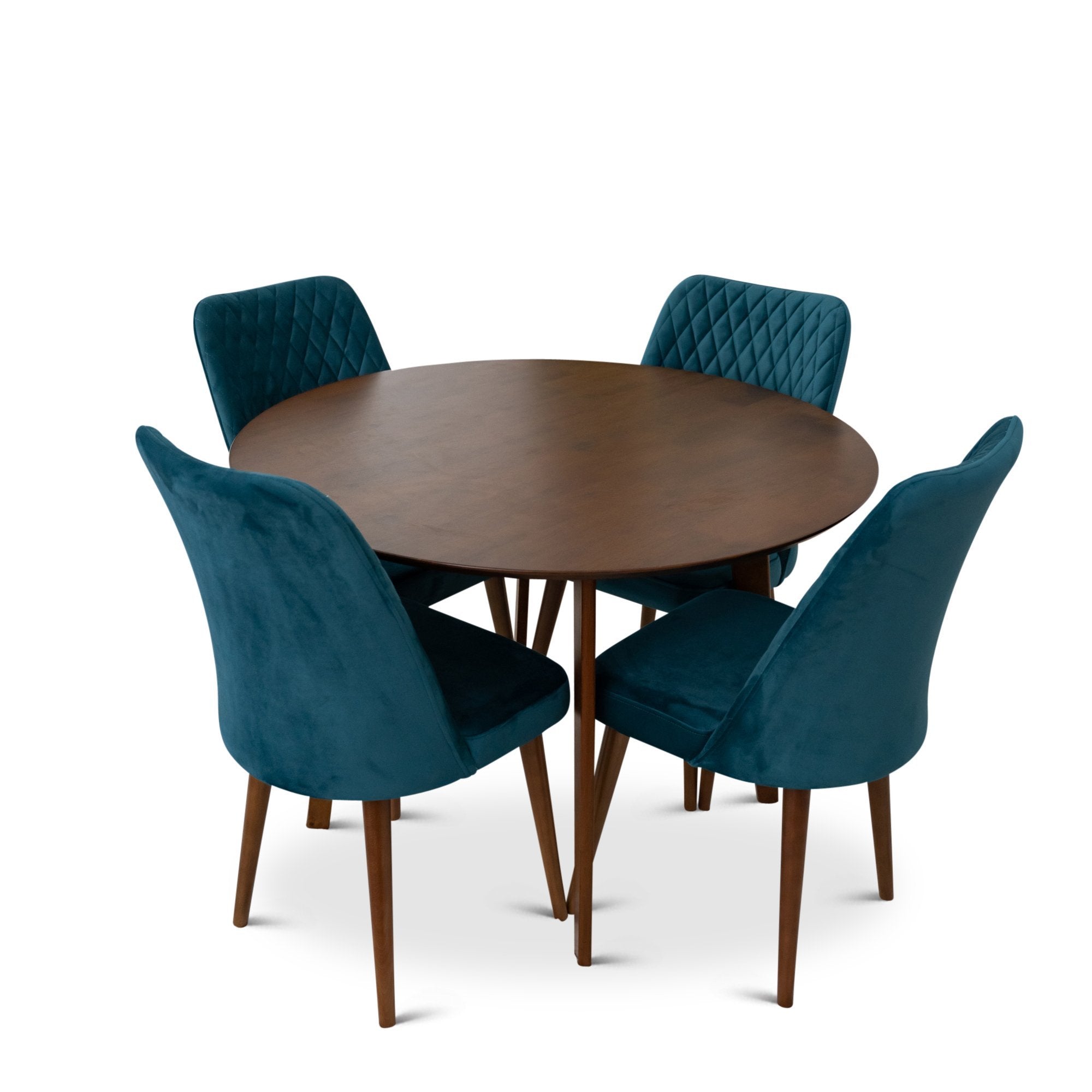 Aliana Walnut Table Dining Set with 4 Evette Teal Chairs