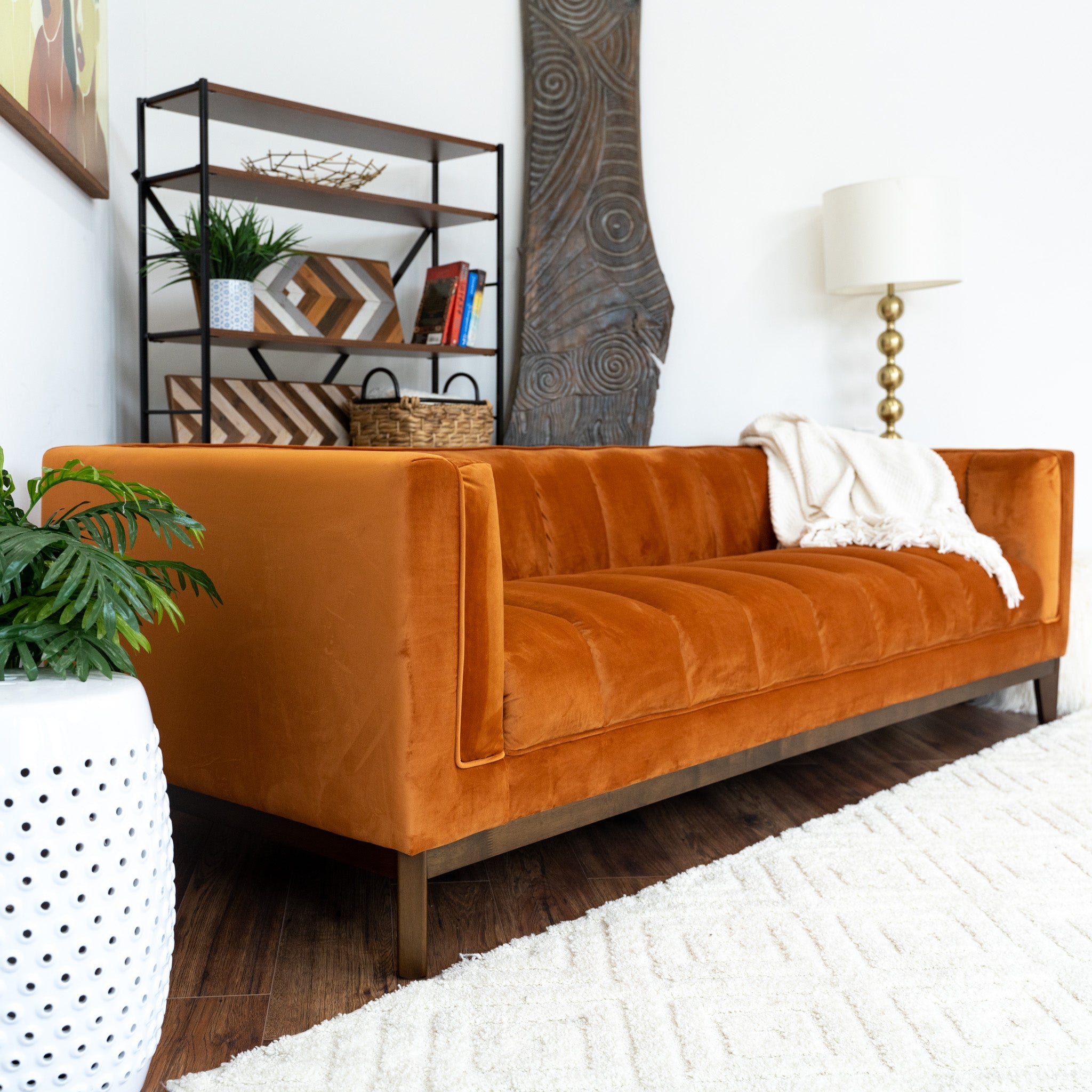 Jersey Orange Velvet Sofa