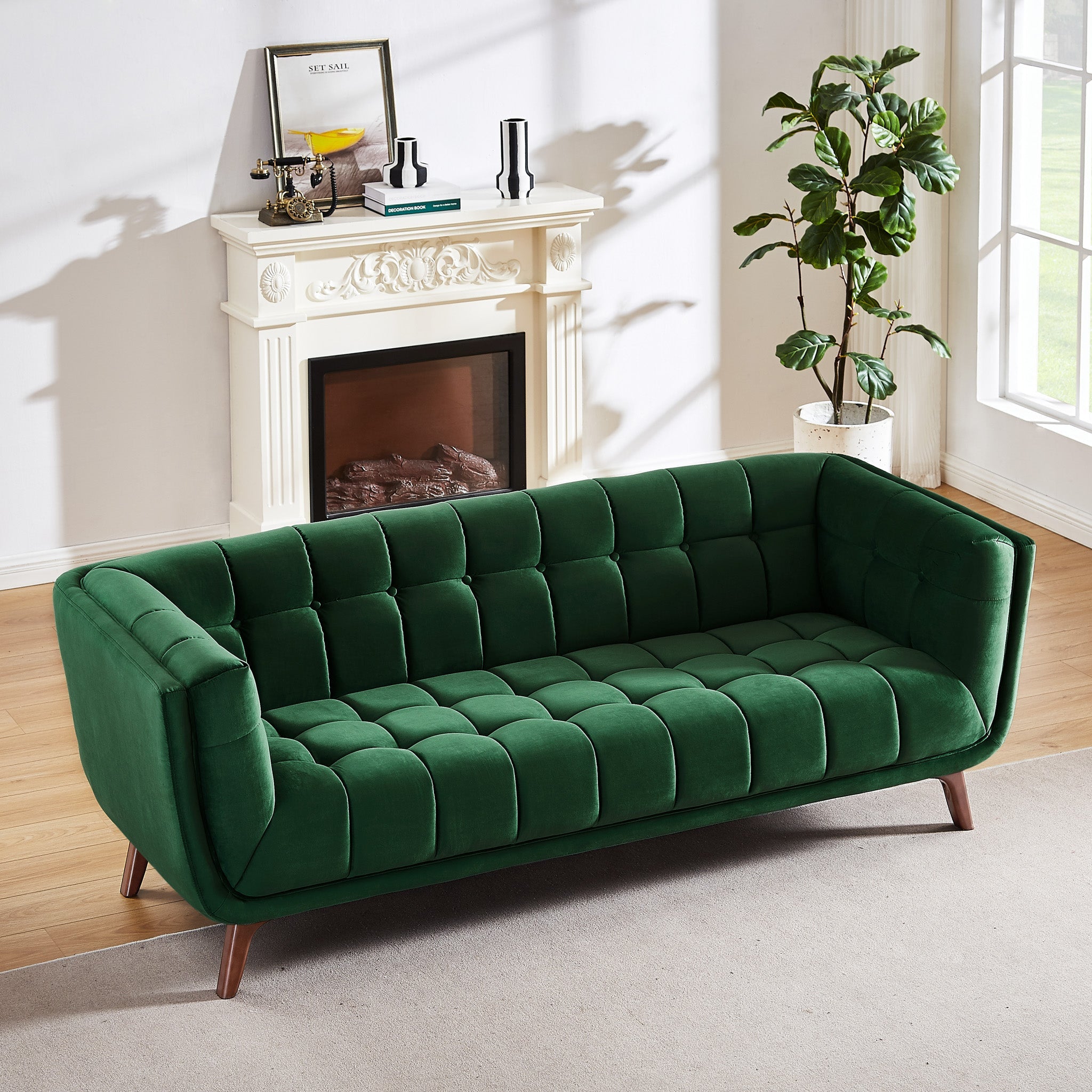 Kano Dark Green Velvet Large Sofa