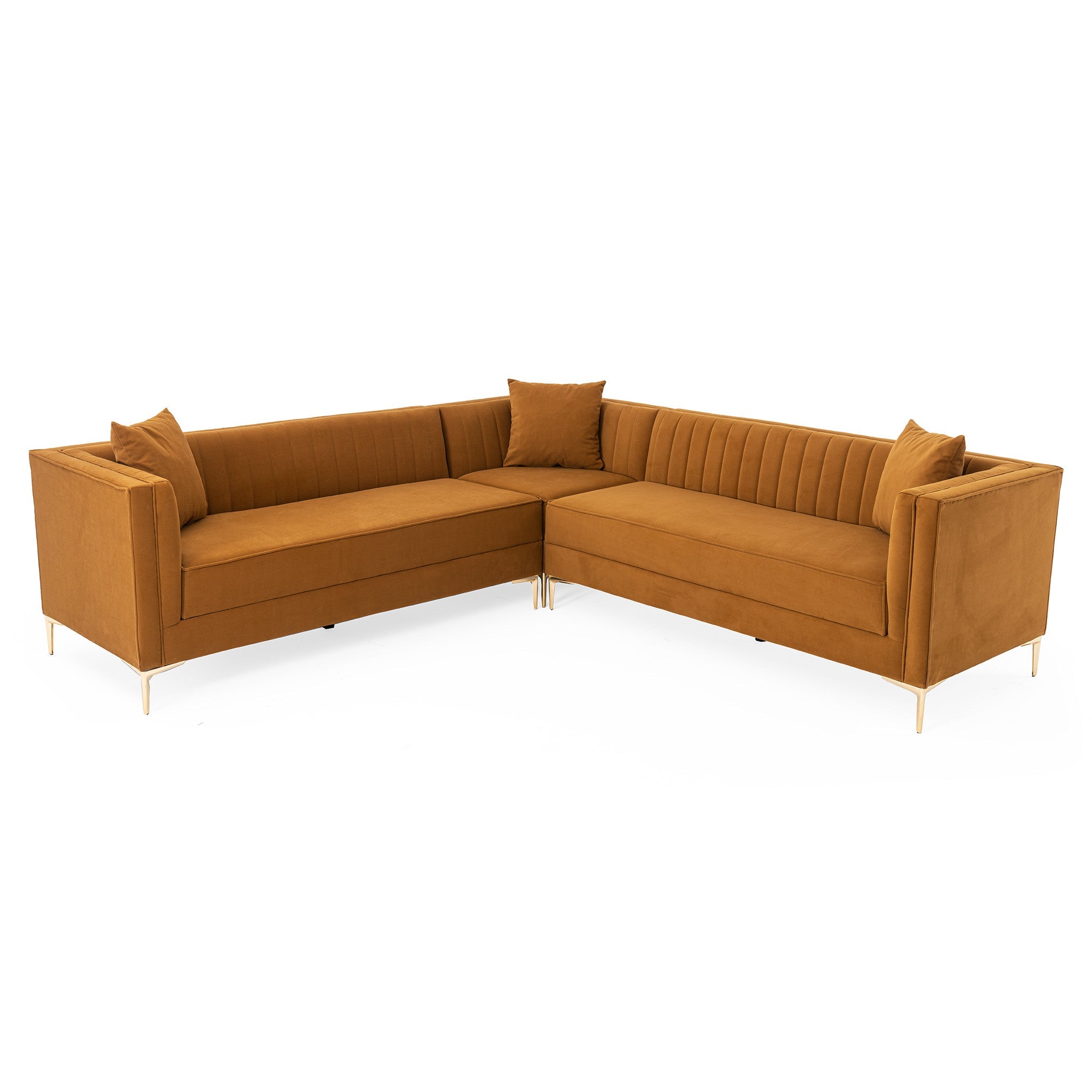 Kendra Cognac Velvet Symmetrical Corner Sofa