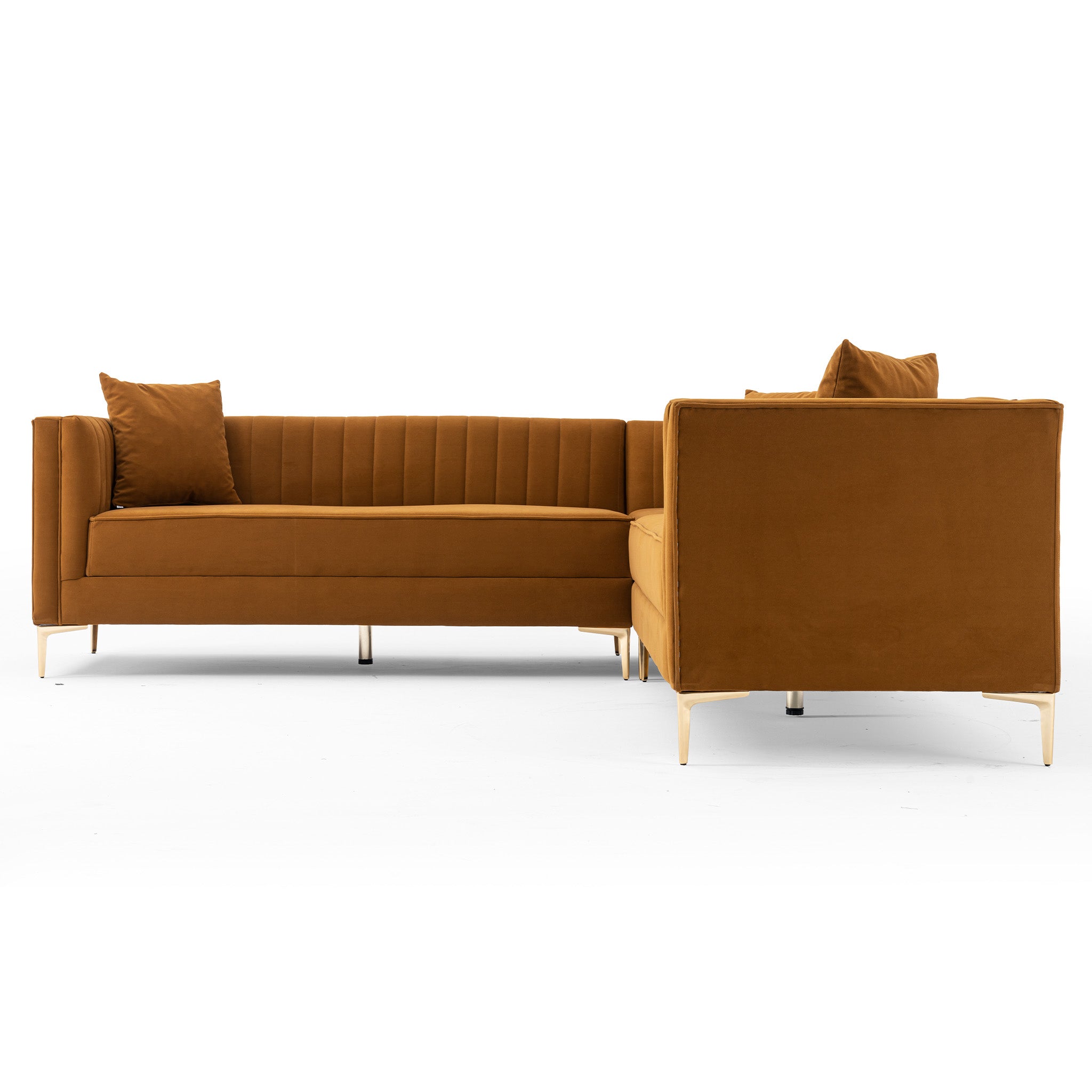 Kendra Cognac Velvet Symmetrical Corner Sofa