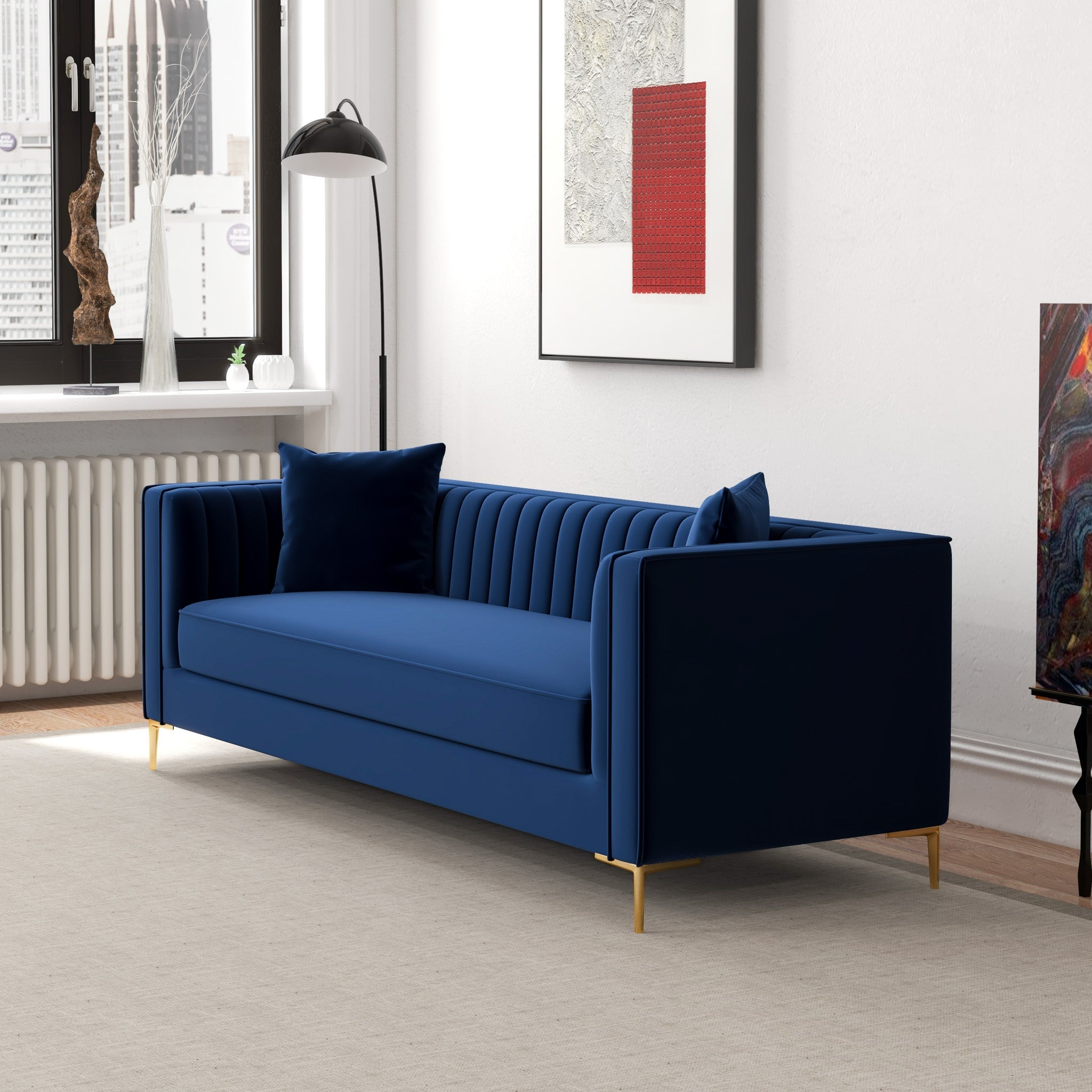 Kendra Sofa 91" Dark Blue Velvet