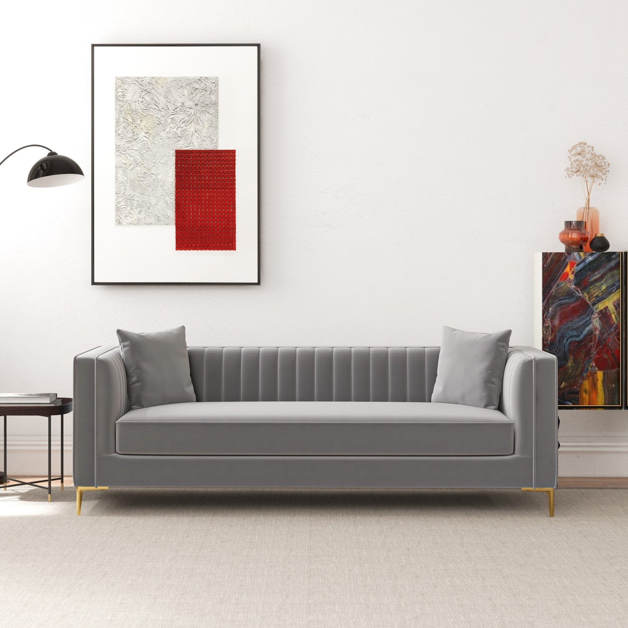 Kendra Sofa 91" Light Grey Velvet