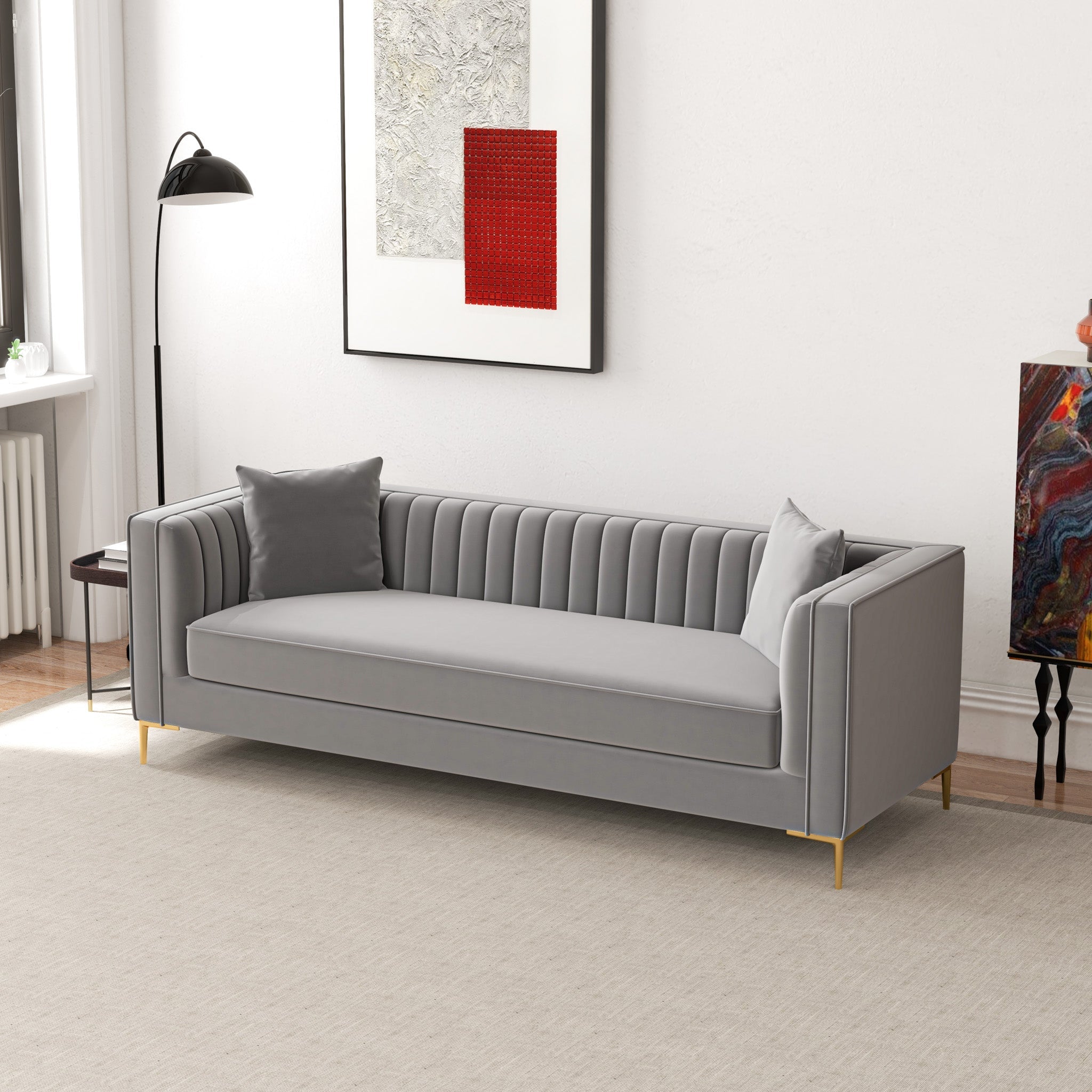 Kendra Sofa 91" Light Grey Velvet