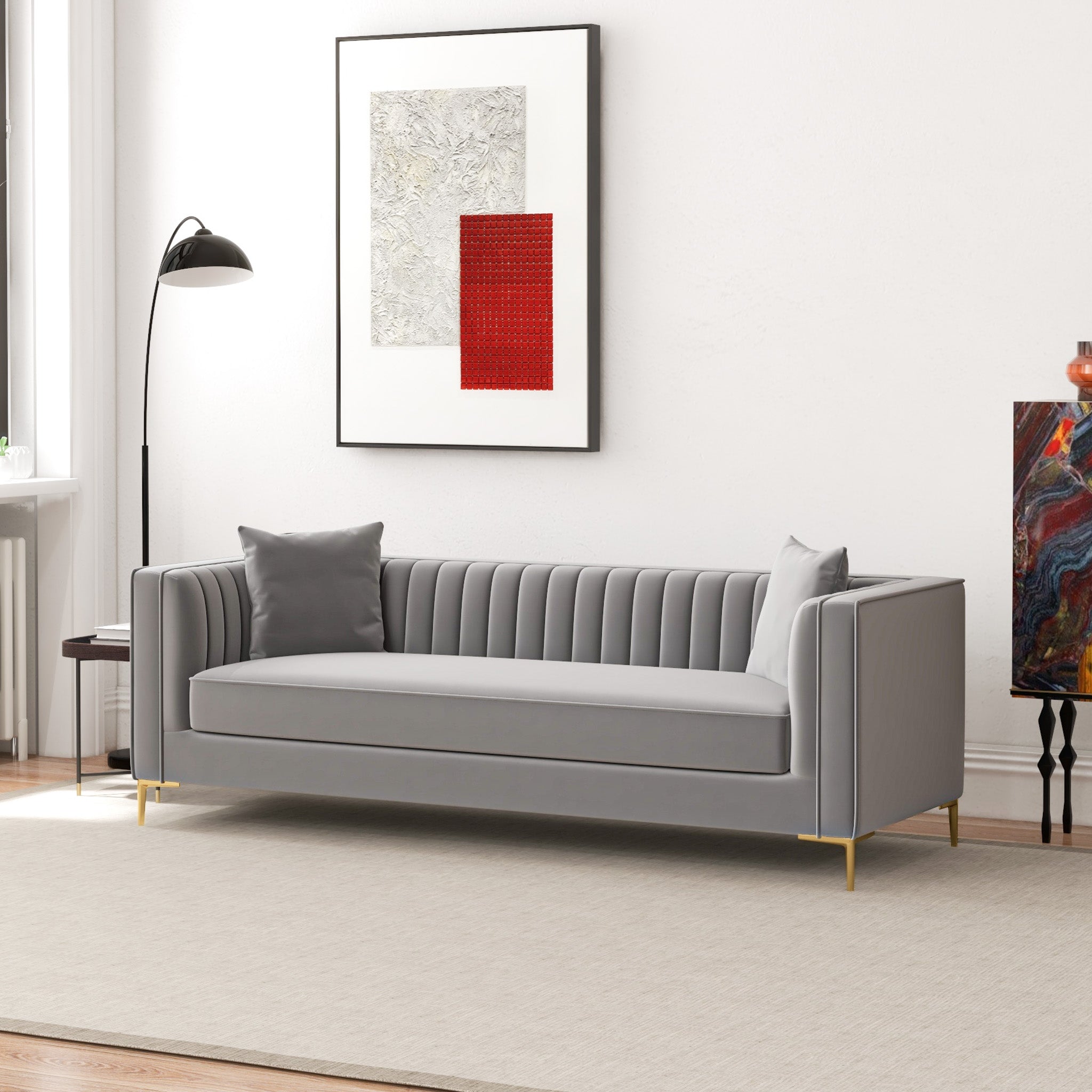 Kendra Sofa 91" Light Grey Velvet