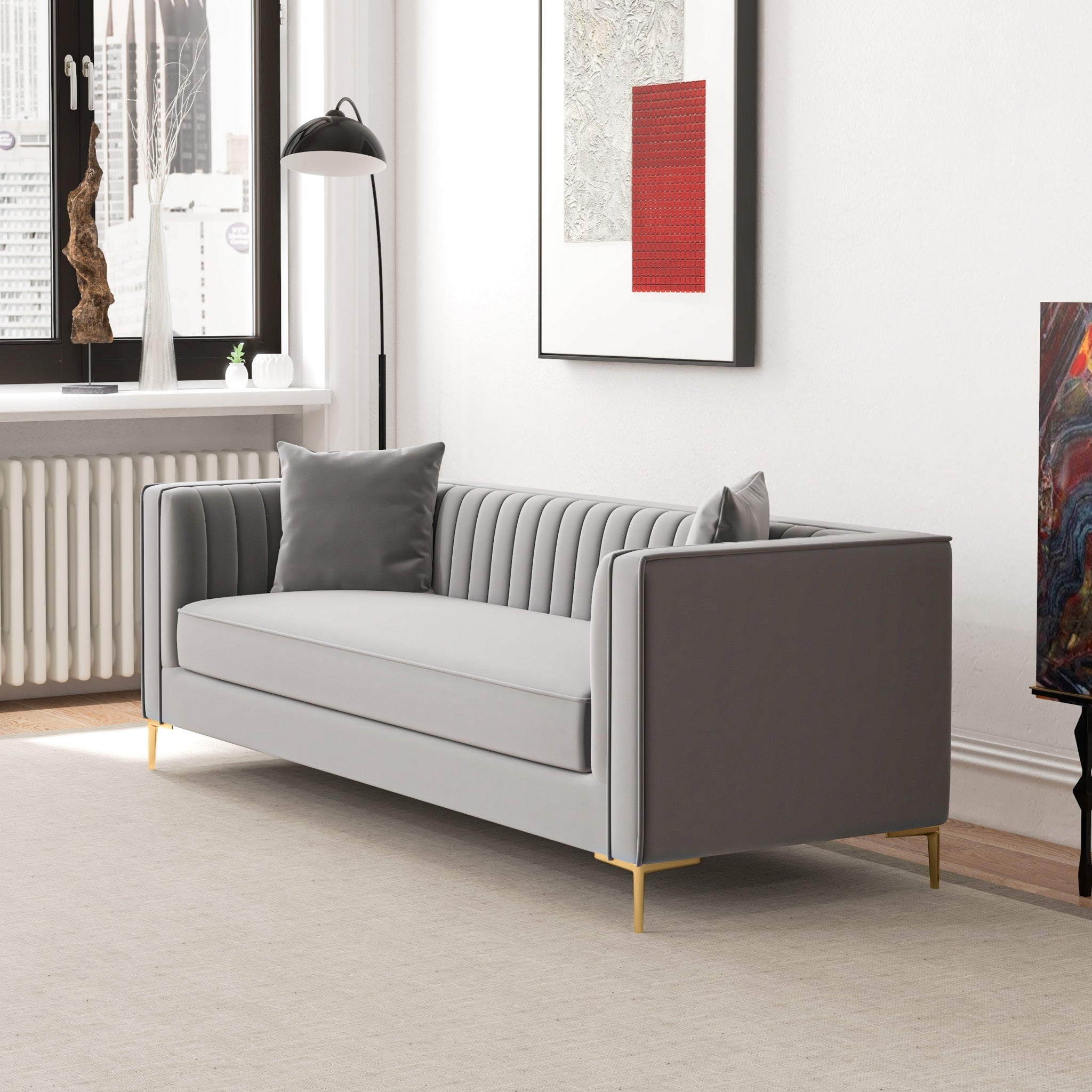 Kendra Sofa 91" Light Grey Velvet