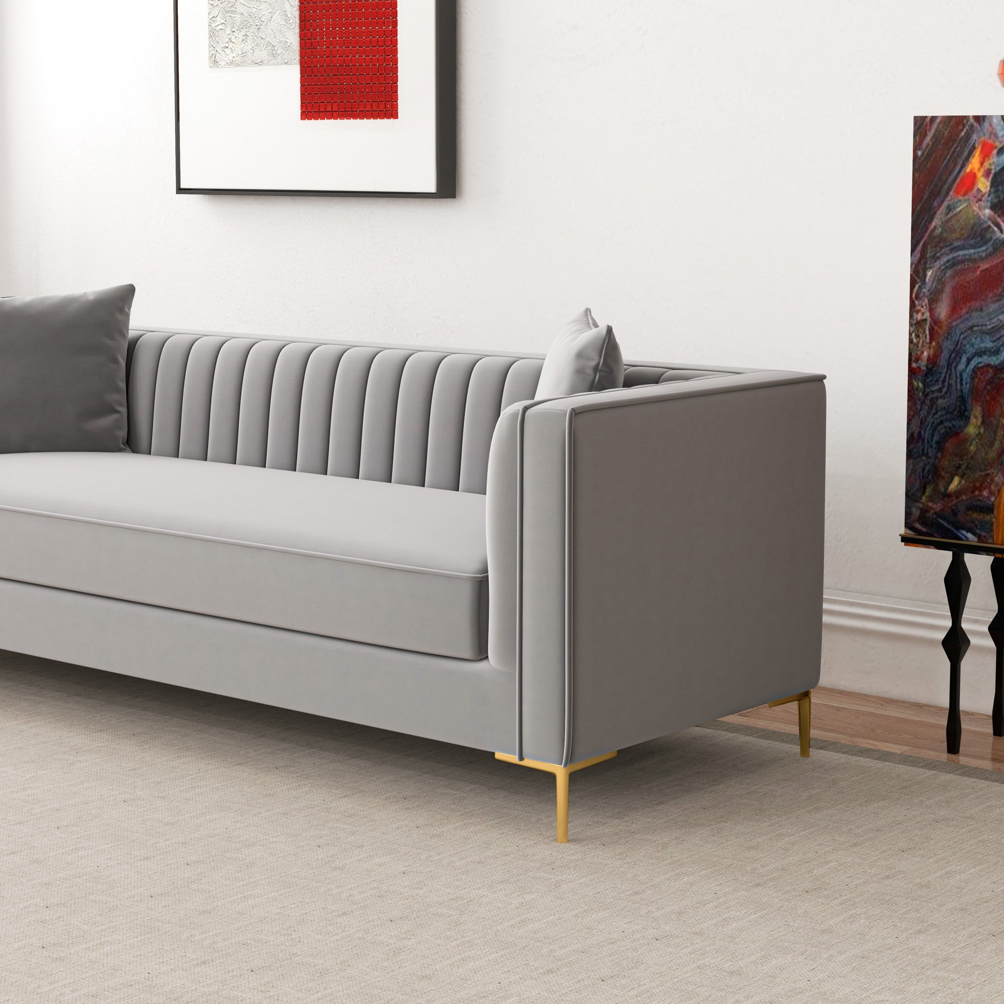 Kendra Sofa 91" Light Grey Velvet