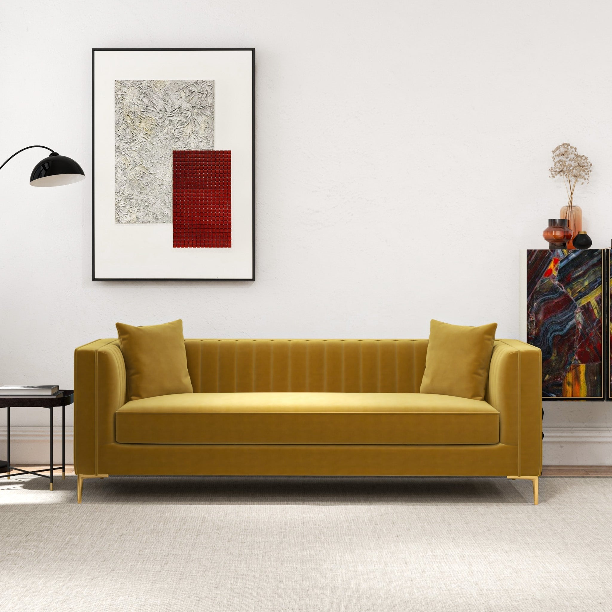 Kendra Sofa 91" Yellow Mustard Velvet