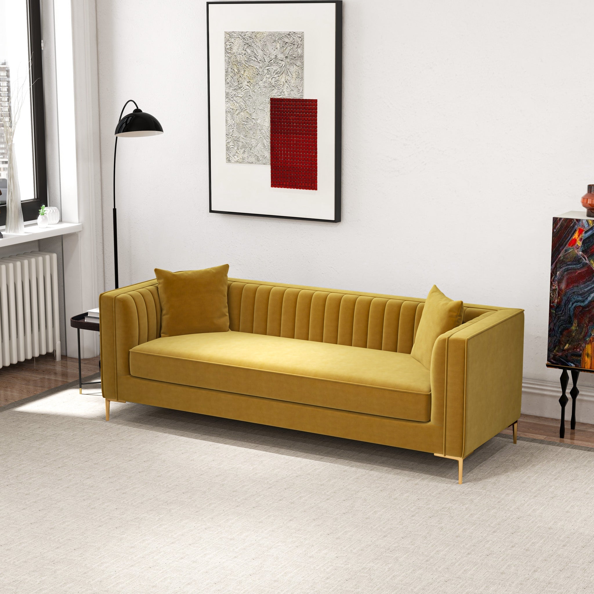 Kendra Sofa 91" Yellow Mustard Velvet