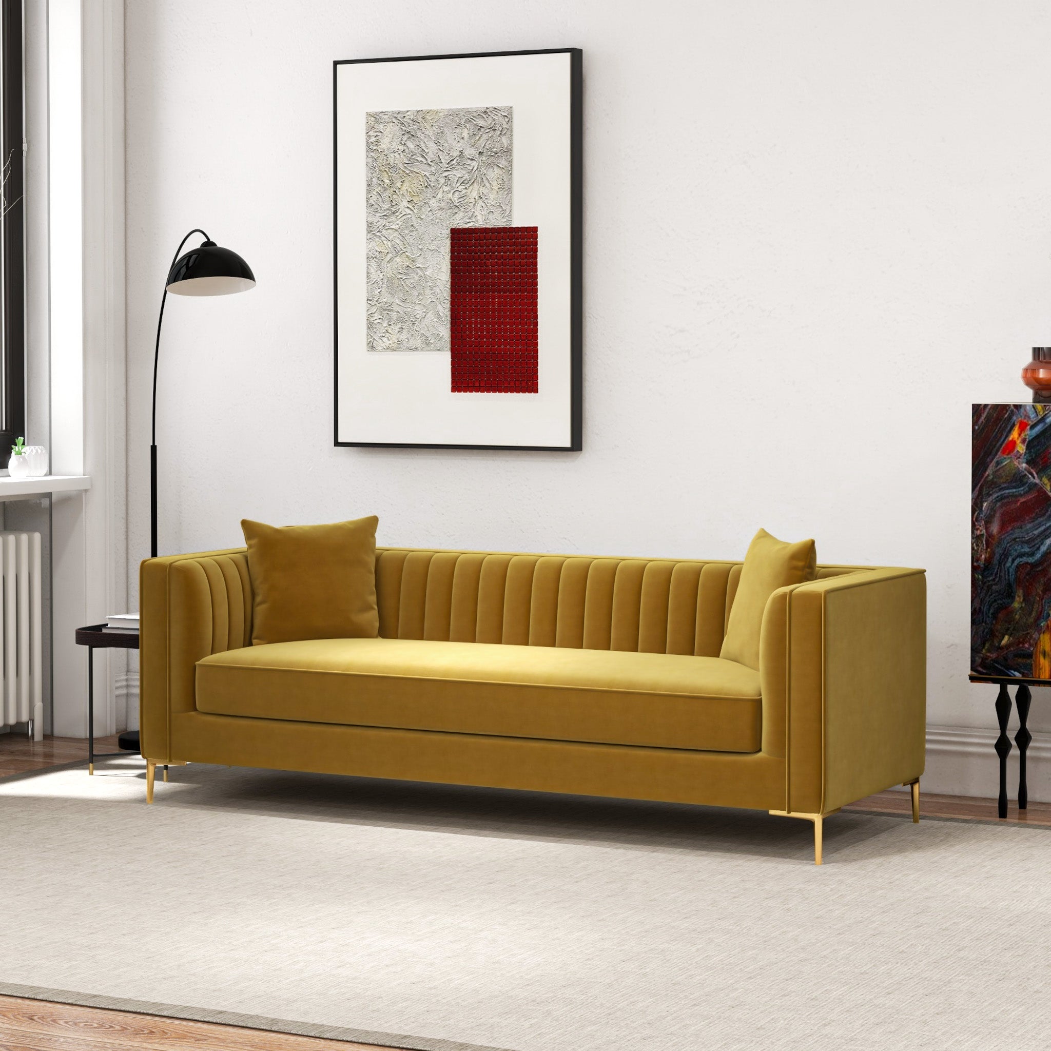 Kendra Sofa 91" Yellow Mustard Velvet