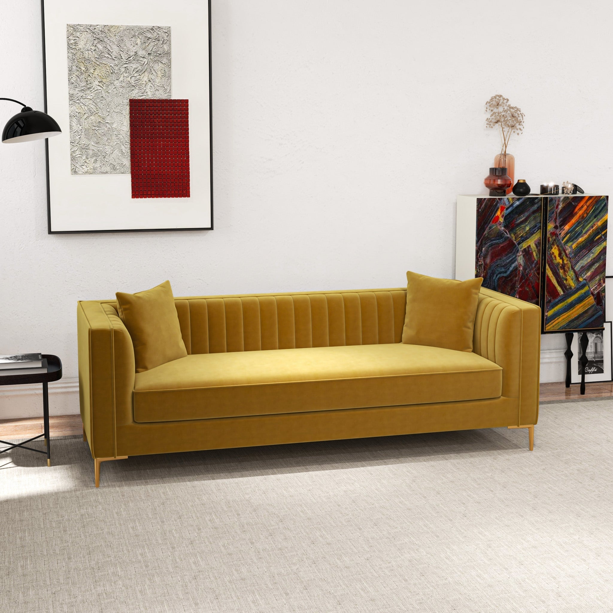 Kendra Sofa 91" Yellow Mustard Velvet