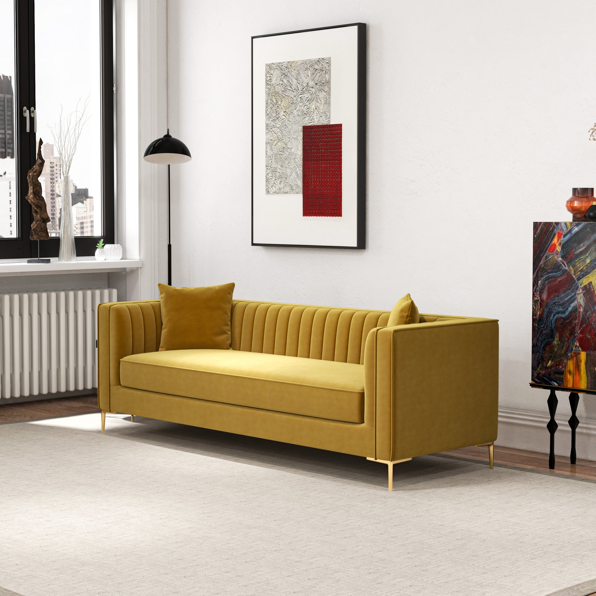 Kendra Sofa 91" Yellow Mustard Velvet