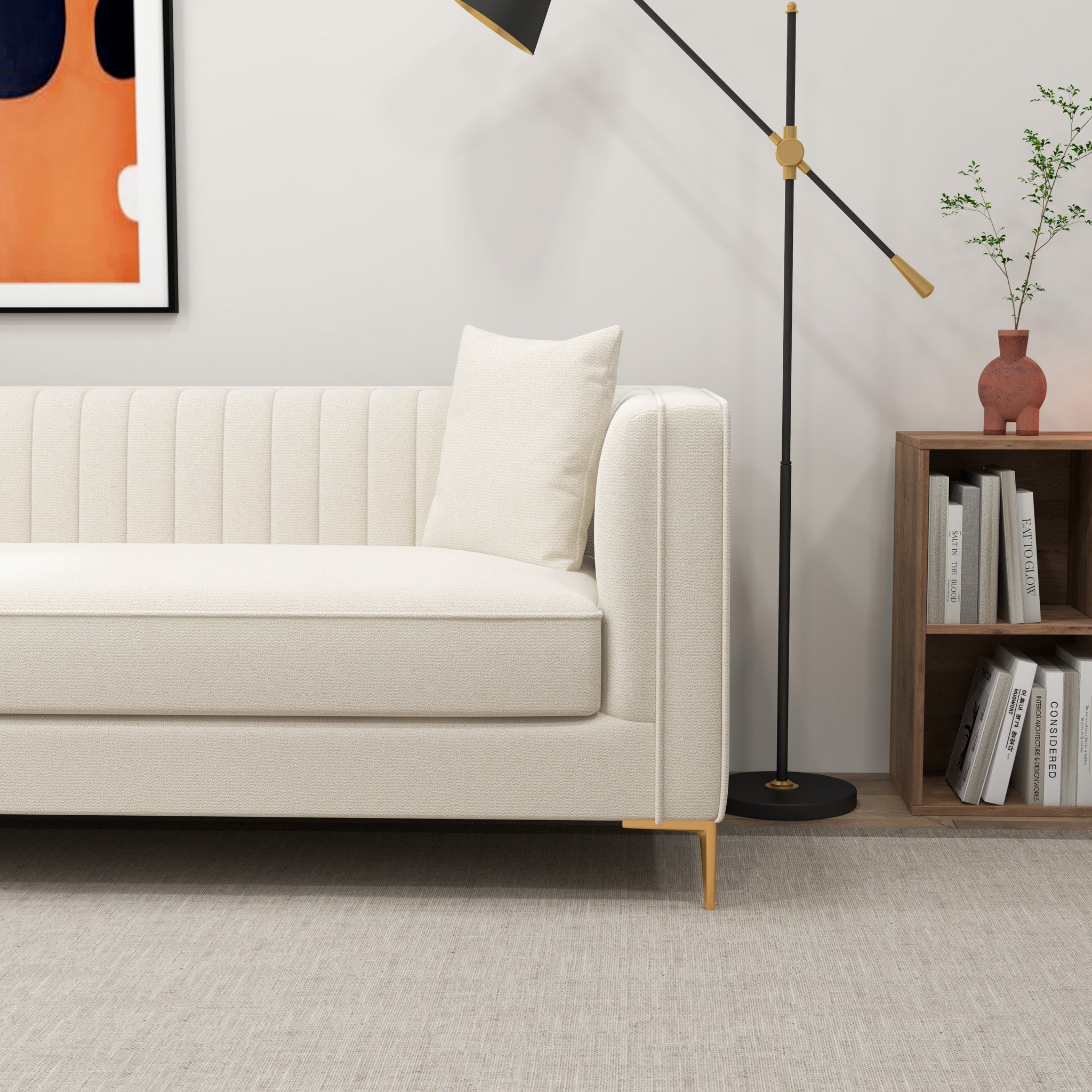 Kendra White Boucle Sofa 84"