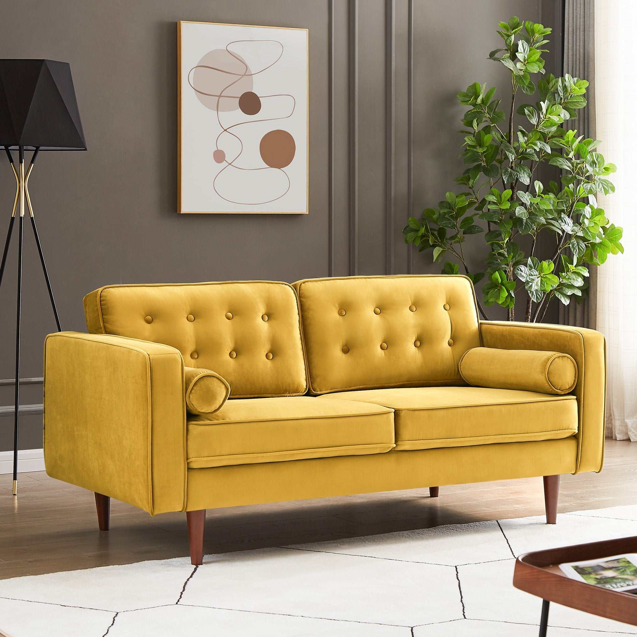 Kirby Loveseat Yellow Velvet