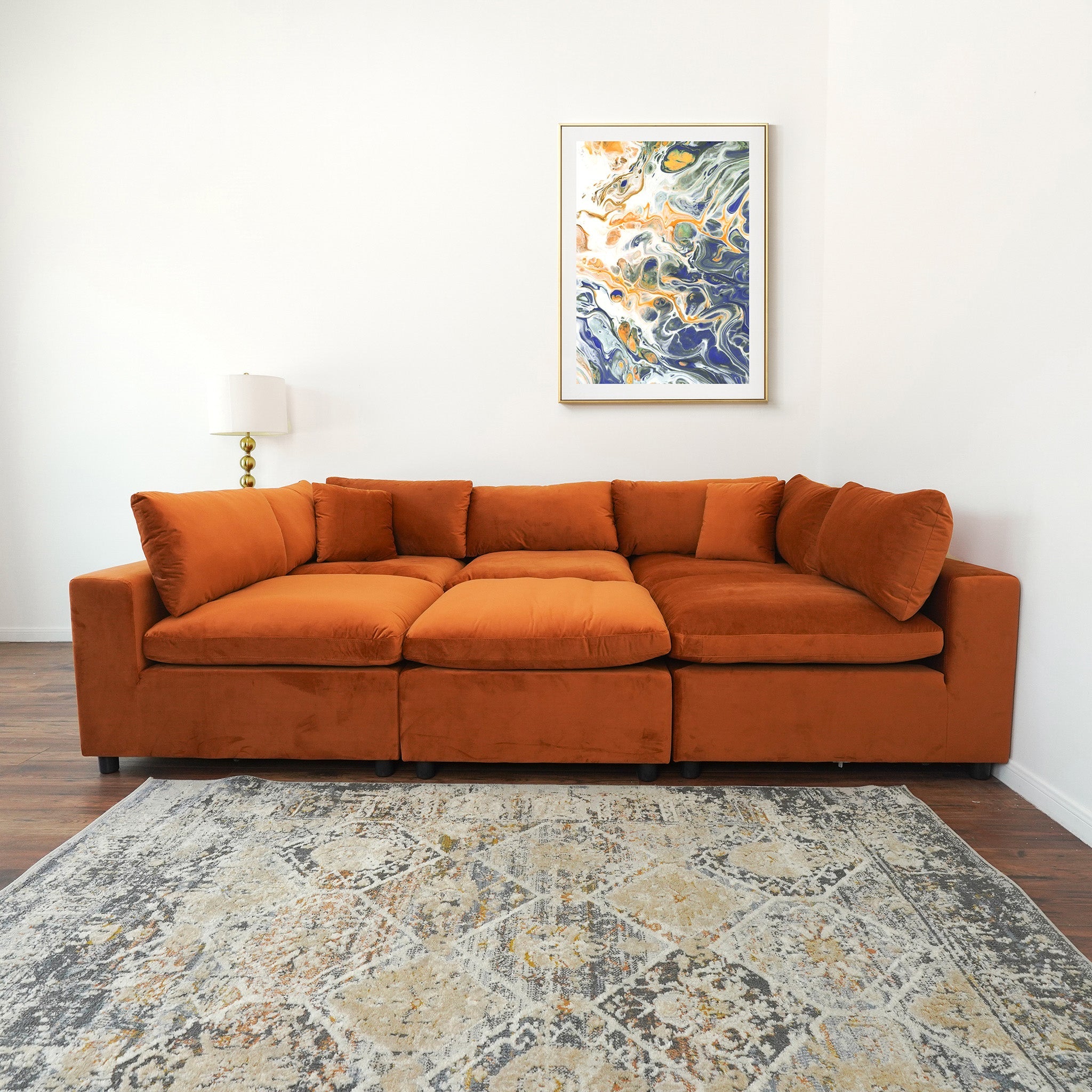 Laurel Modular Sofa Burnt Orange Velvet