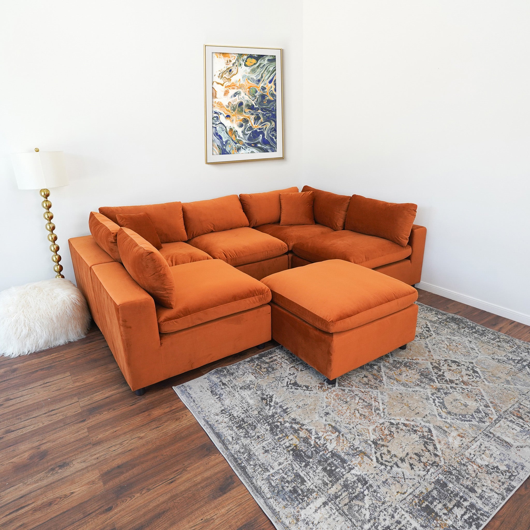 Laurel Modular Sofa Burnt Orange Velvet