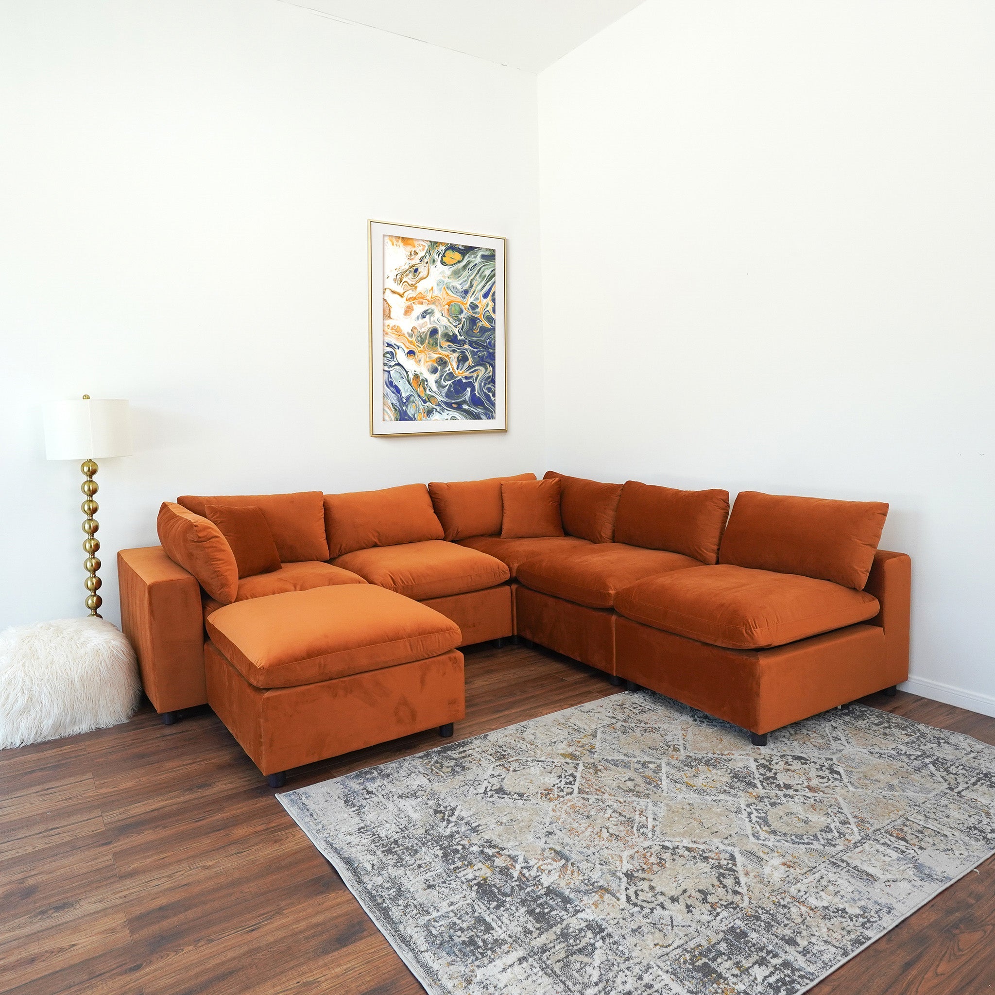 Laurel Modular Sofa Burnt Orange Velvet