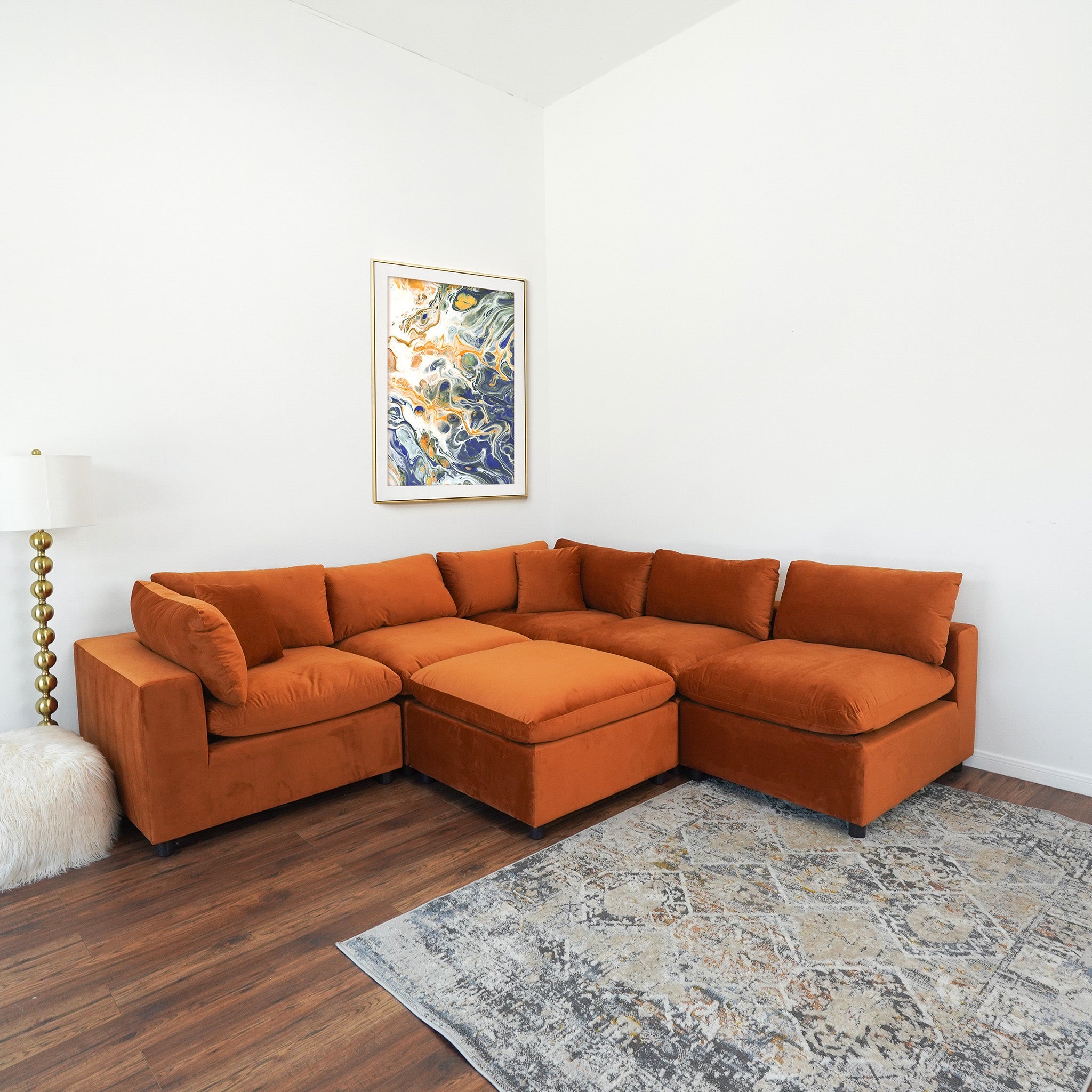 Laurel Modular Sofa Burnt Orange Velvet