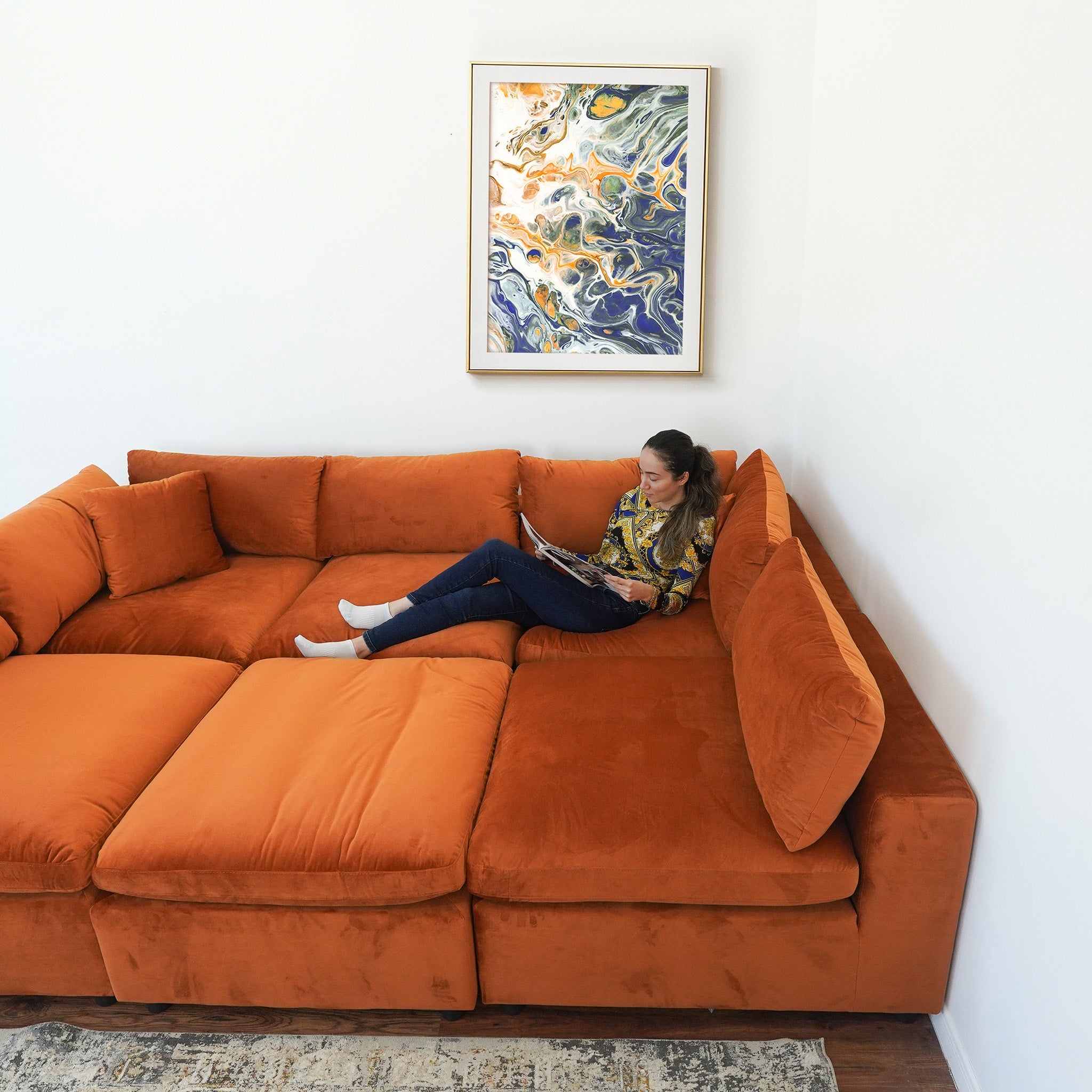 Laurel Modular Sofa Burnt Orange Velvet