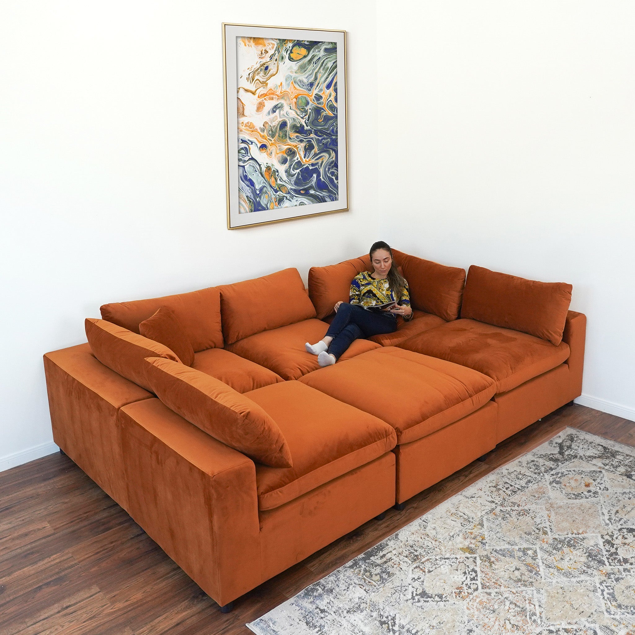 Laurel Modular Sofa Burnt Orange Velvet