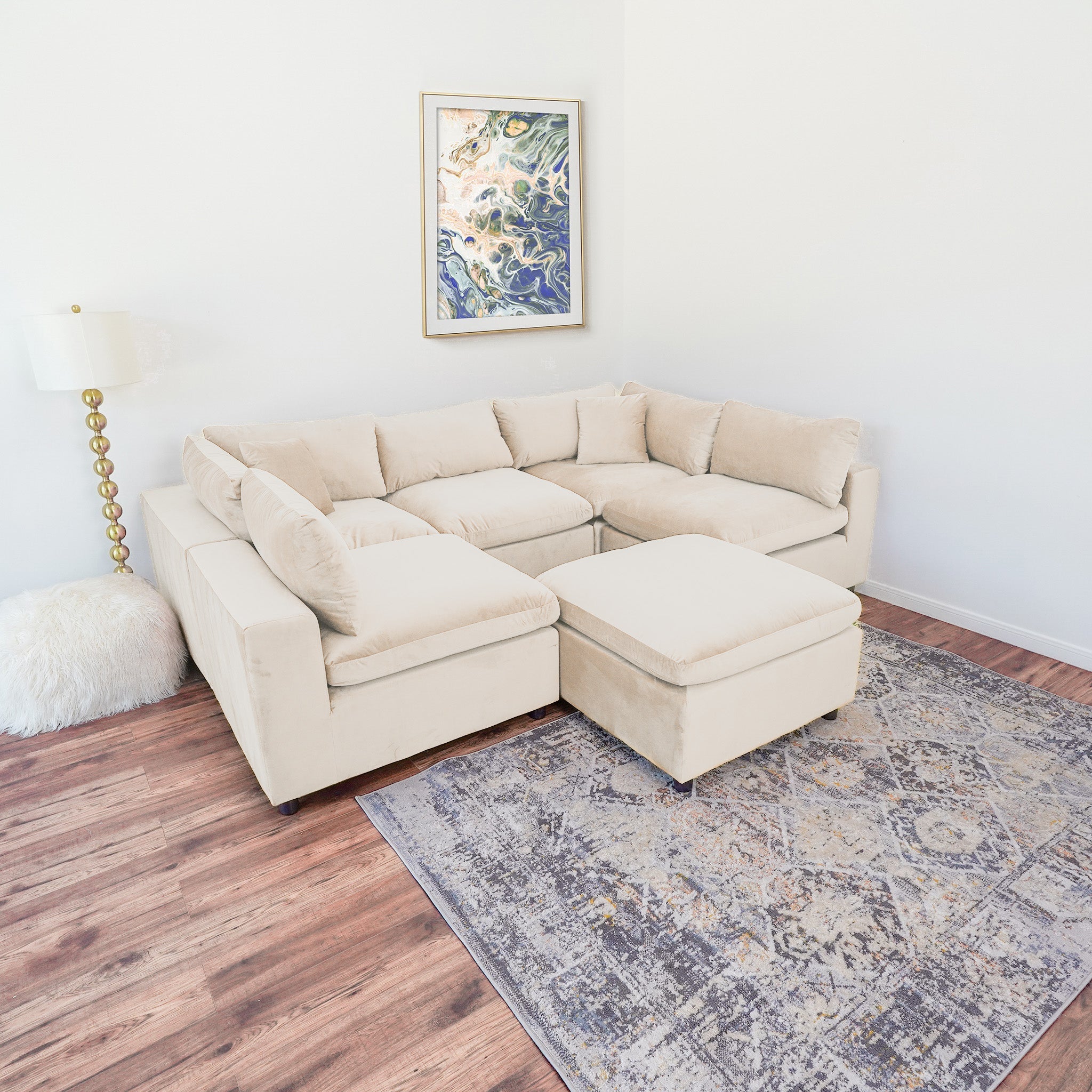 Laurel Modular Sofa Ivory Velvet