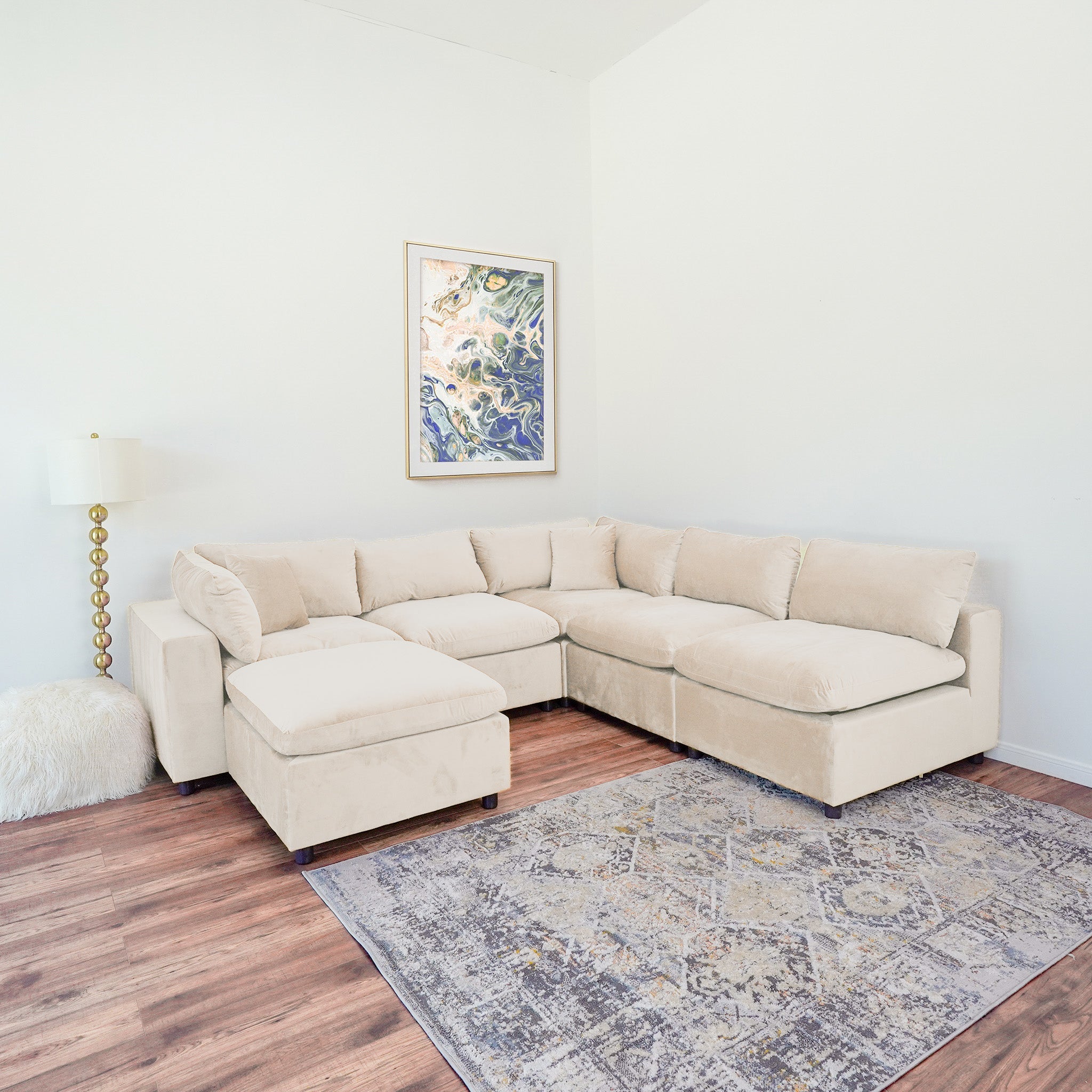 Laurel Modular Sofa Ivory Velvet