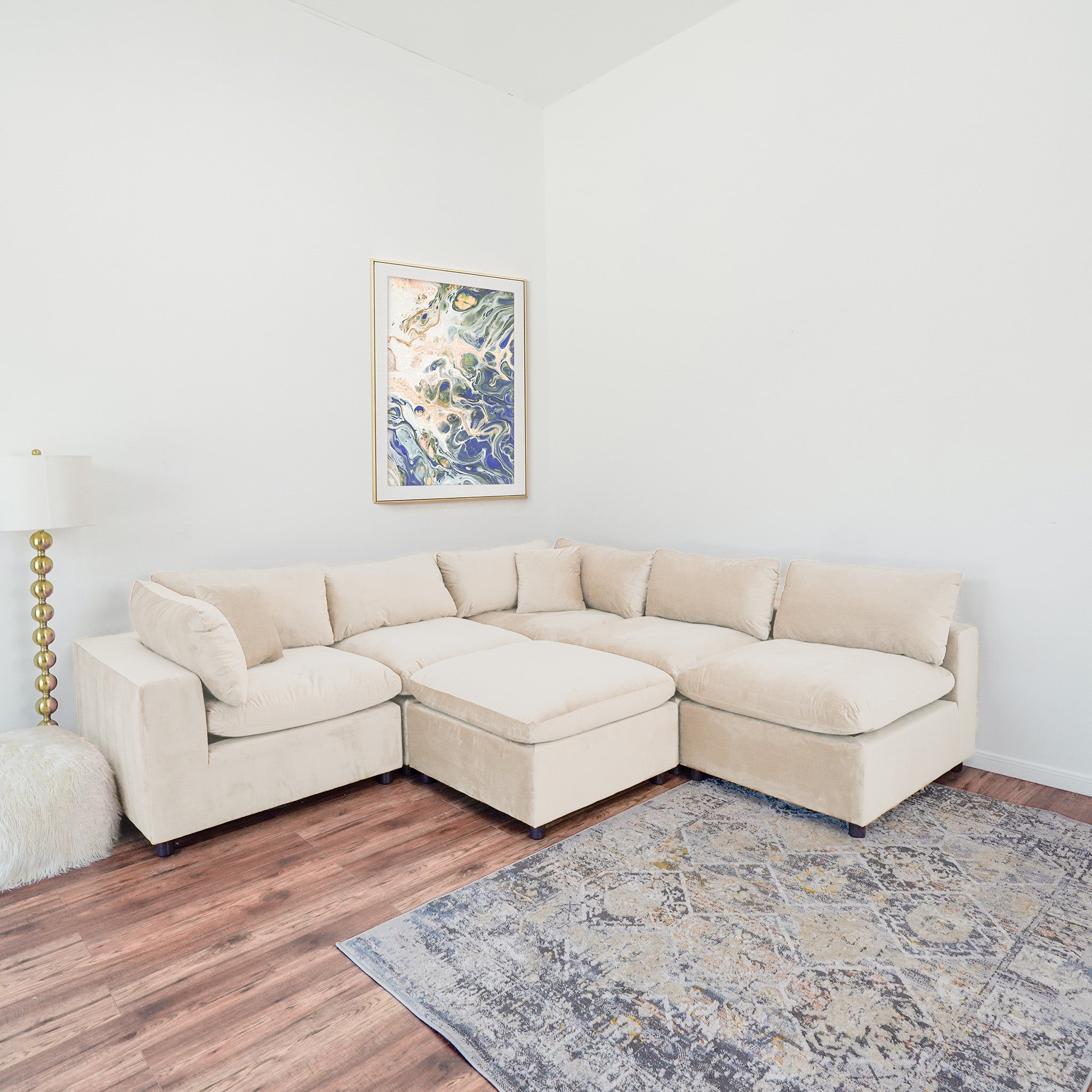 Laurel Modular Sofa Ivory Velvet