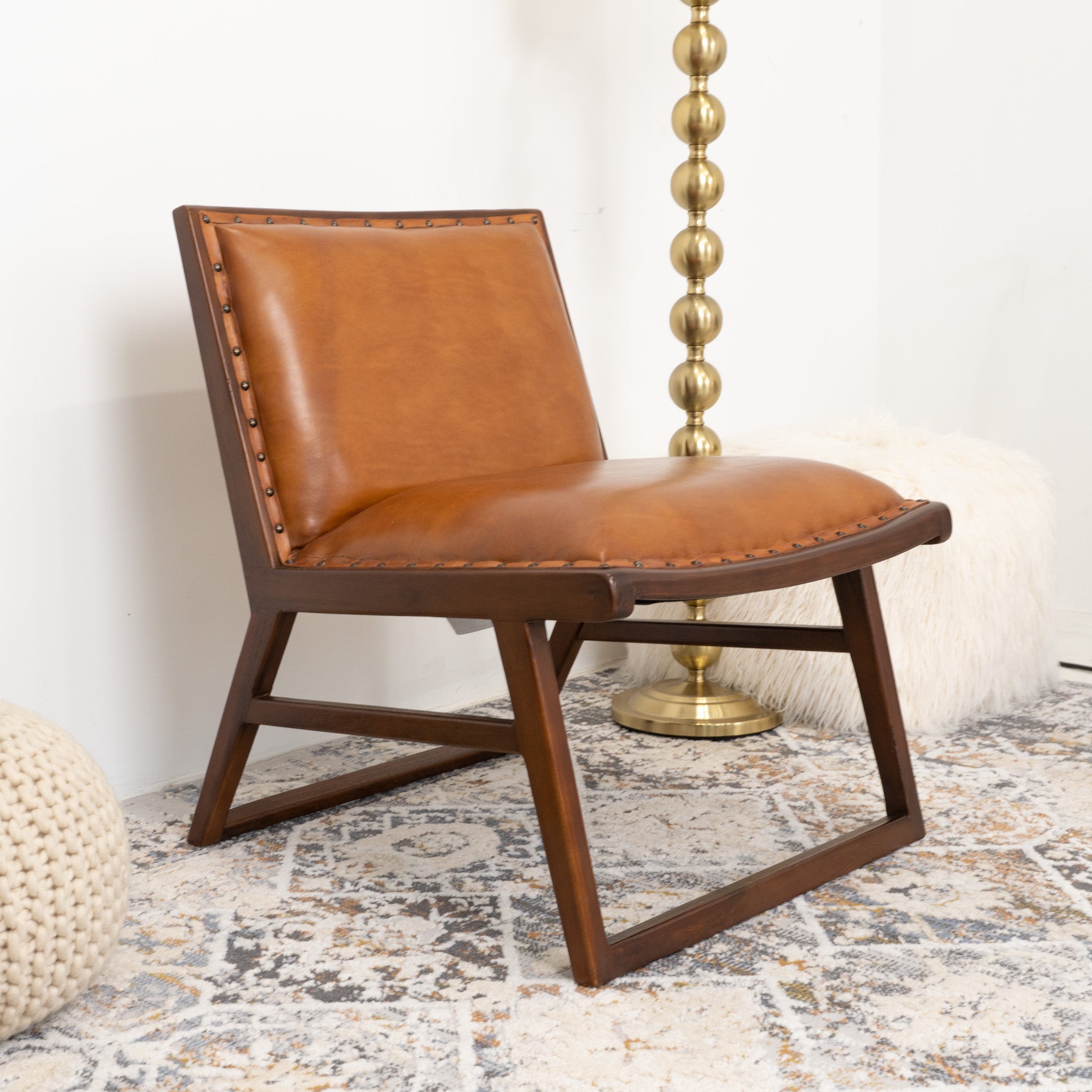 Pohan Leather Lounge Chair Tan