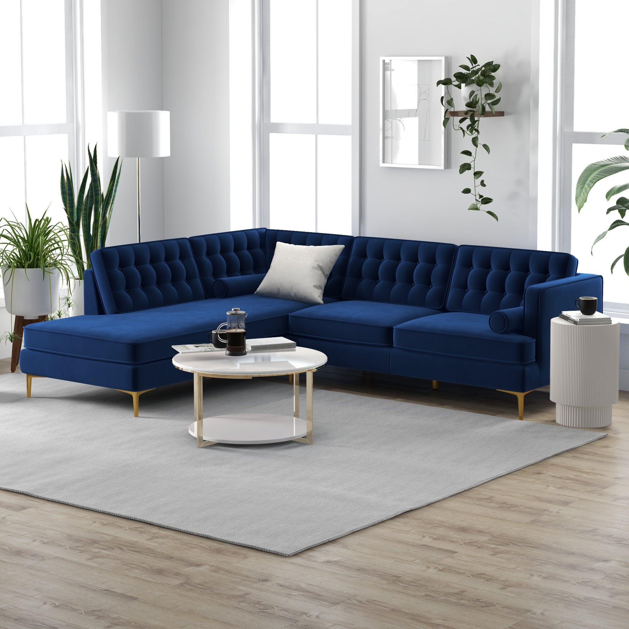 Caleb Sectional Sofa Blue Velvet Left Chaise