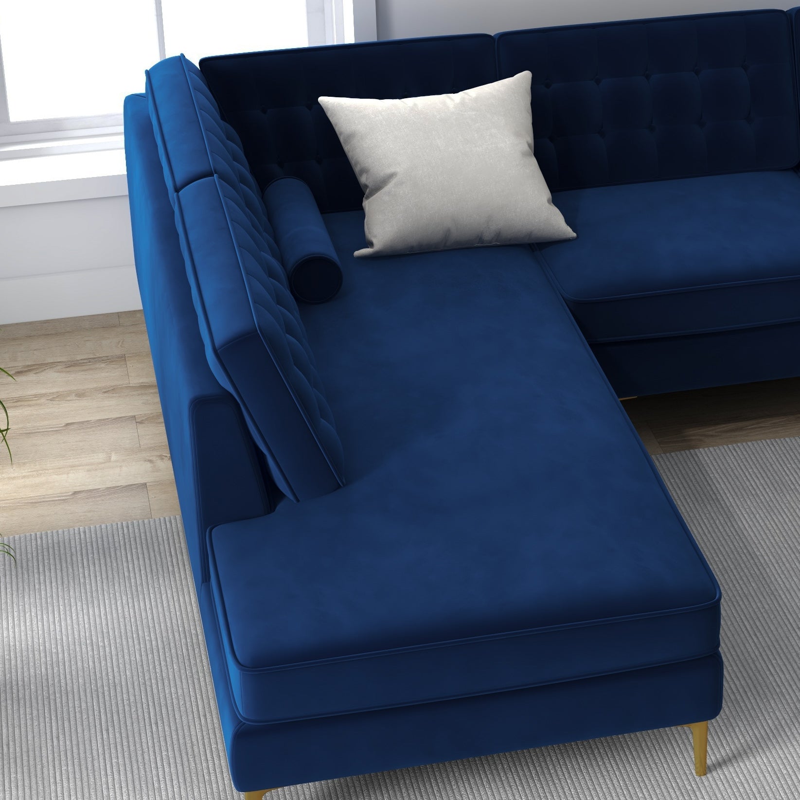 Caleb Sectional Sofa Blue Velvet Left Chaise